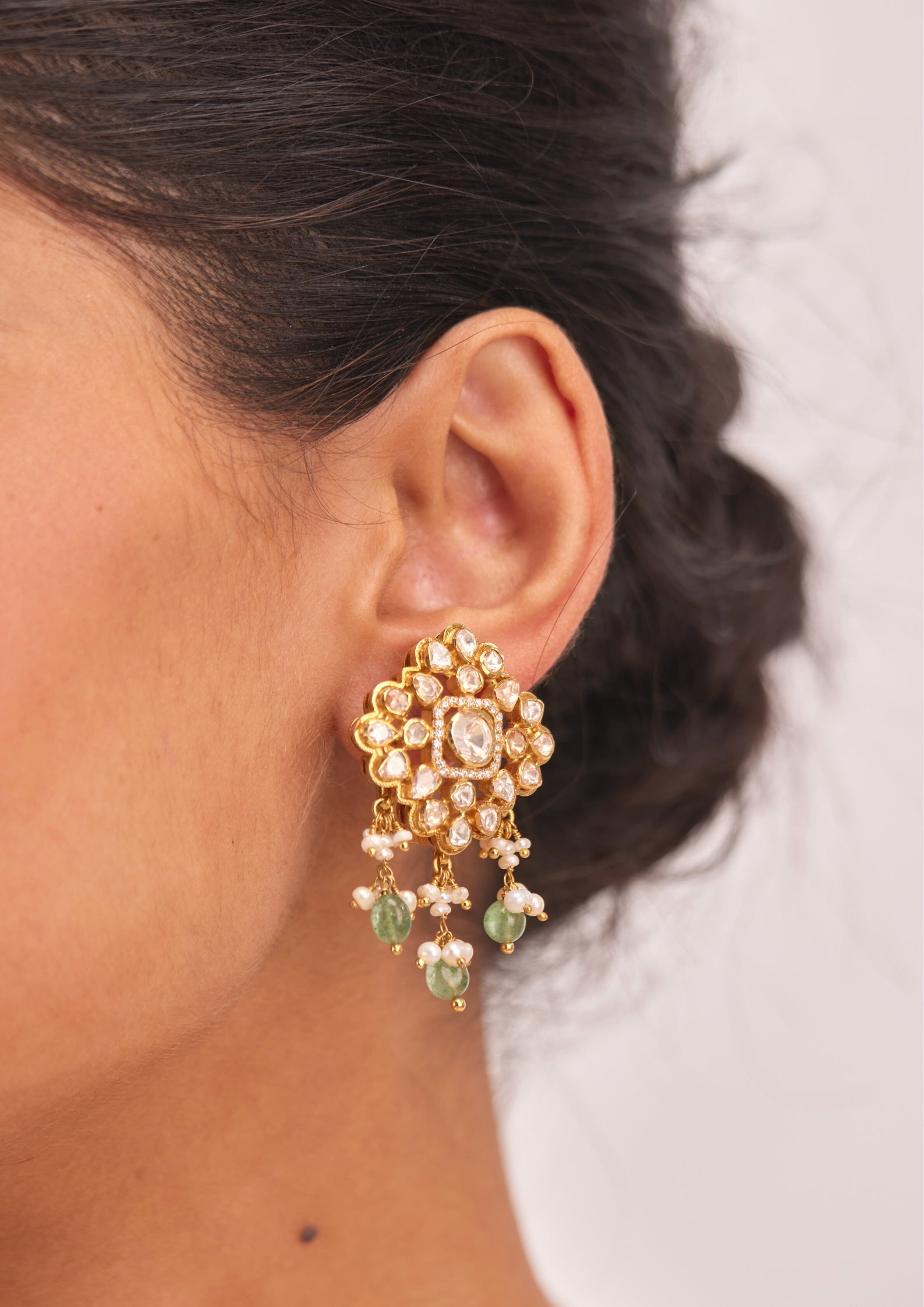 925 Silver Nivasiya Polki Drop Earring - Amrrutam