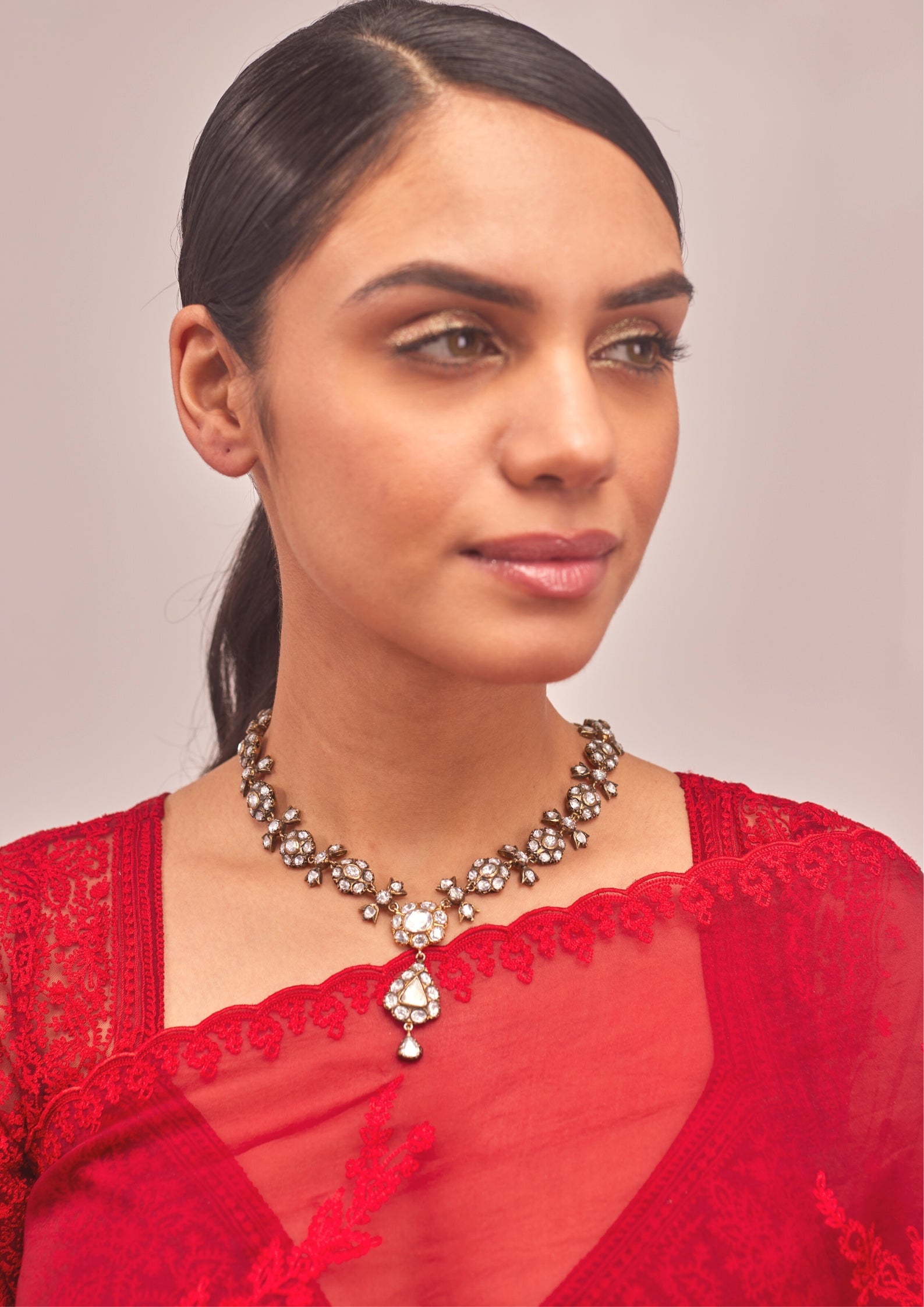 925 Silver Victorian Floral Choker Necklace - Amrrutam