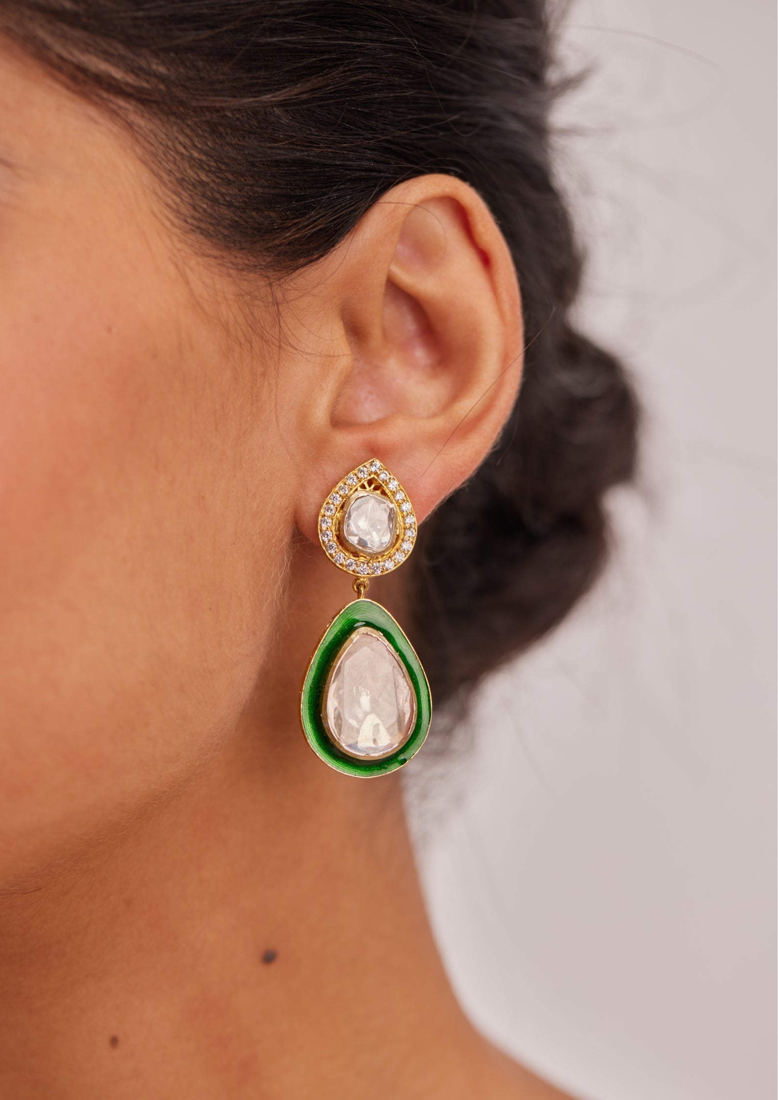 925 Silver Meena Surya Chandra Drop Earring - Amrrutam