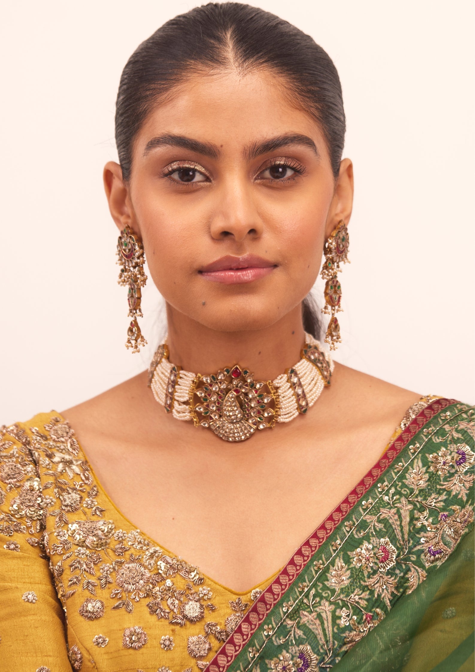 925 Silver Amasvaya Peacock Choker Necklace Set - Amrrutam