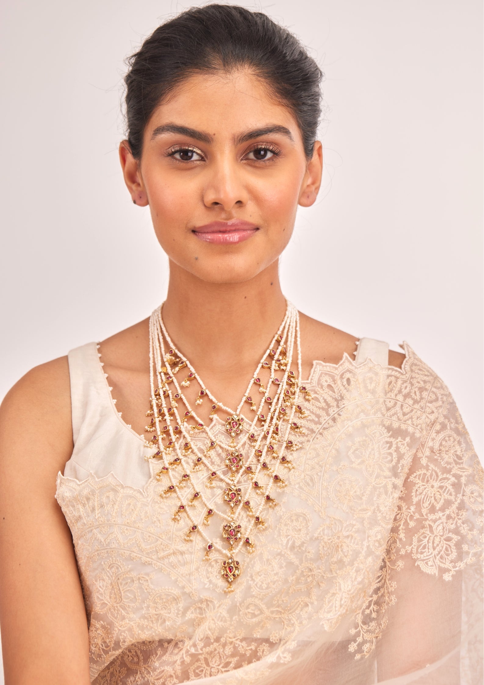 925 Silver Zunair Ruby Panchlada Necklace - Amrrutam