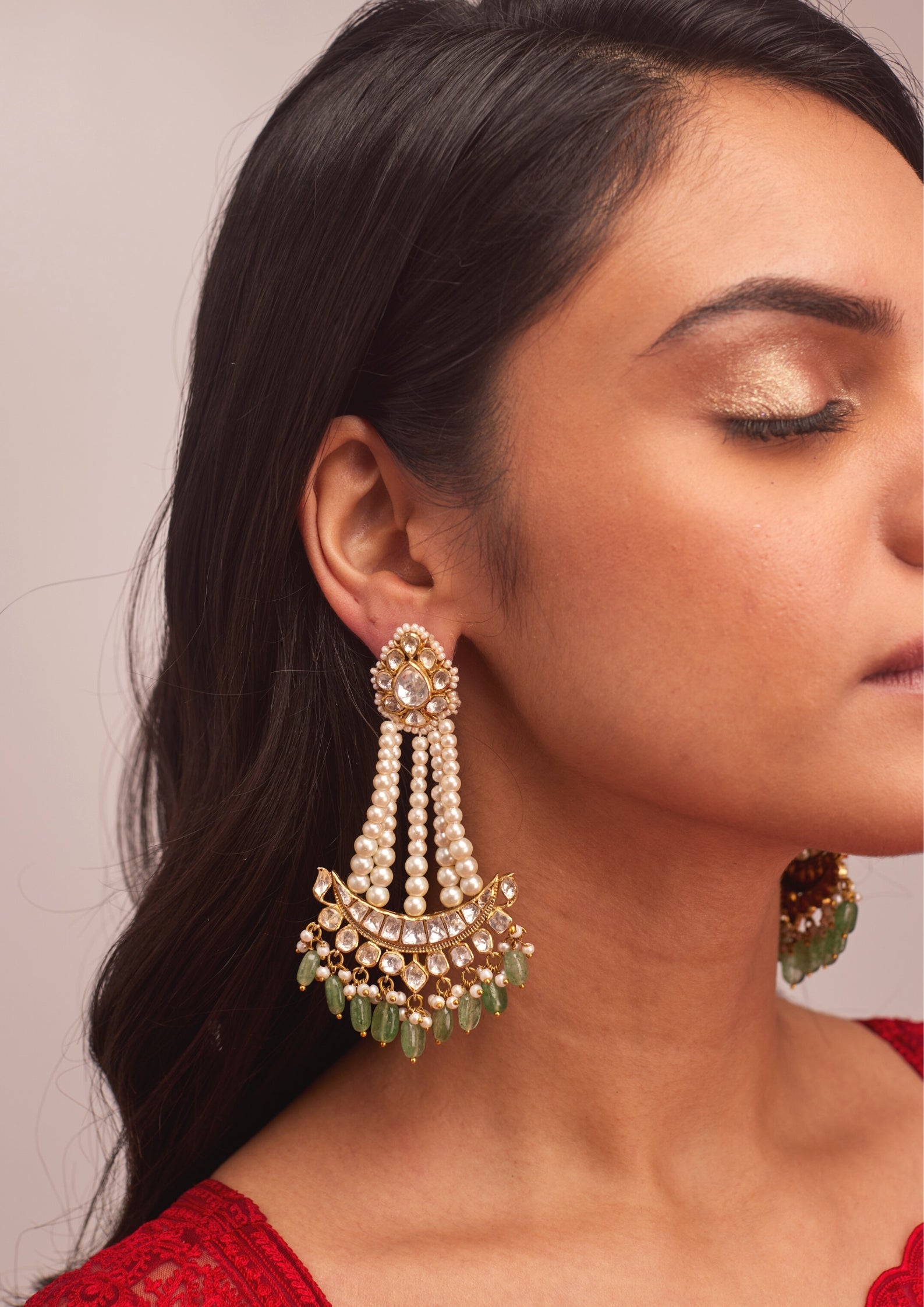 925 Silver Nayusha Pearl Polki Passa Earring - Amrrutam