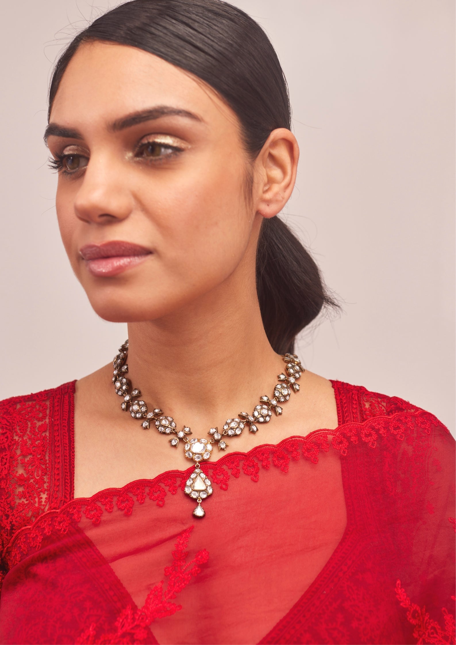 925 Silver Victorian Floral Choker Necklace - Amrrutam