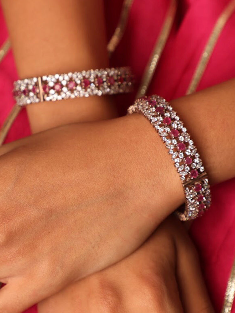 925 Silver Nizam CZ Ruby Bangle Set - Amrrutam 