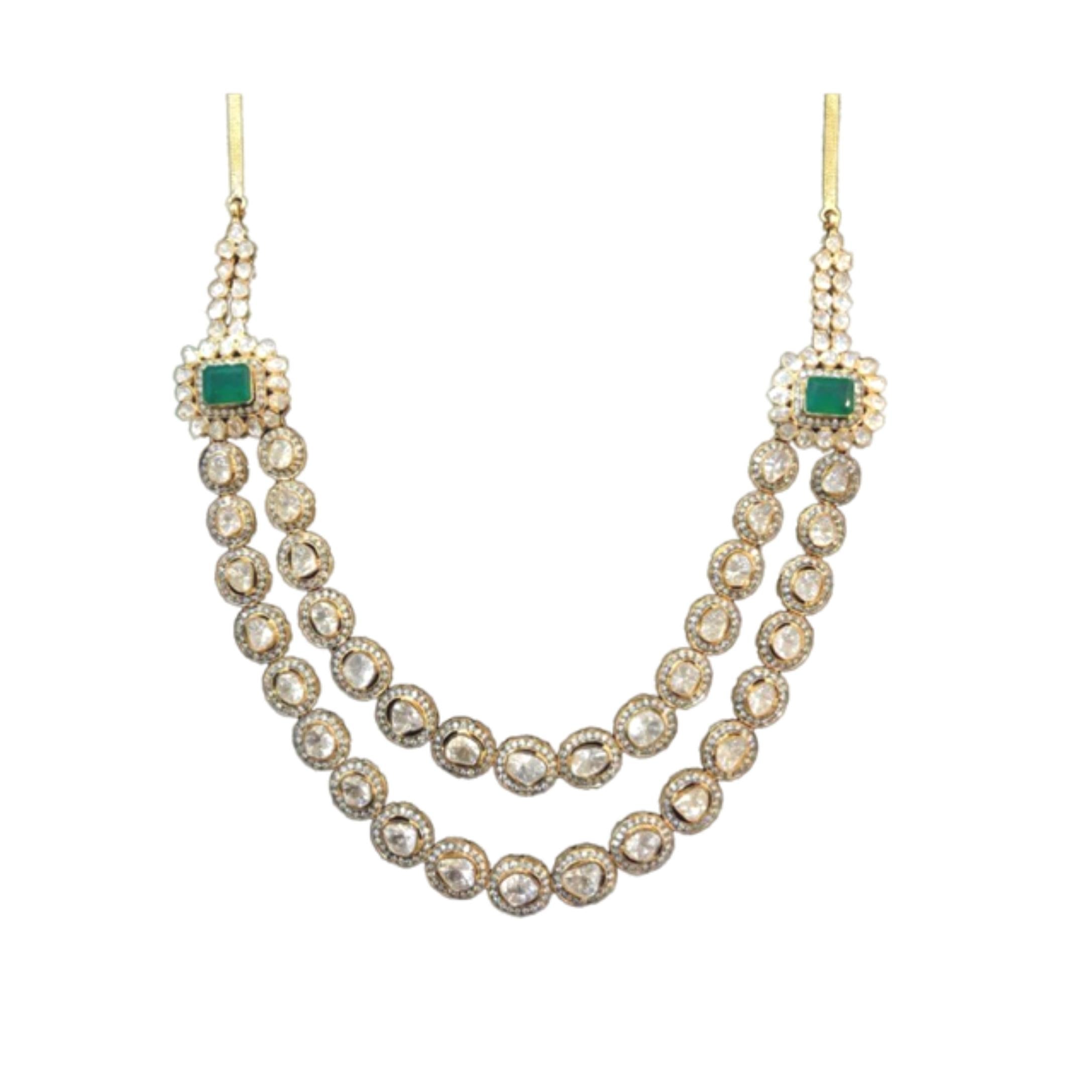 925 Silver Long Polki Necklace - Amrrutam