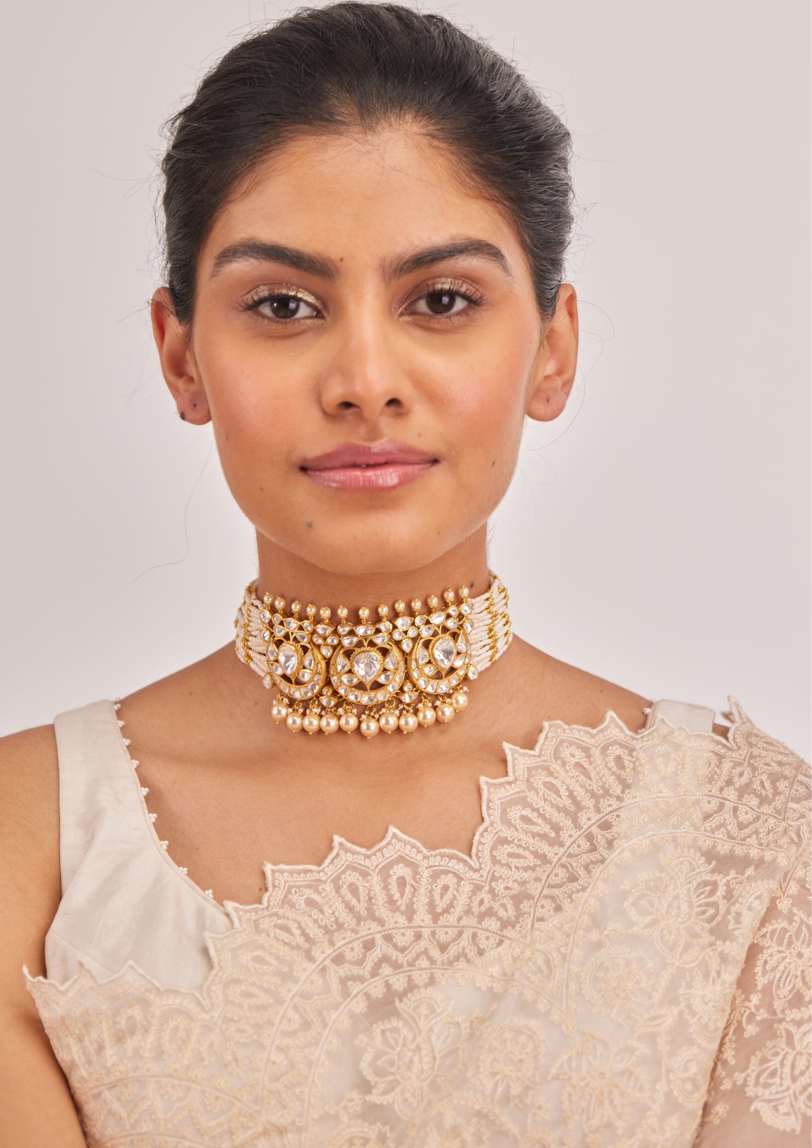 925 Silver Lajjha Polki Choker Necklace - Amrrutam