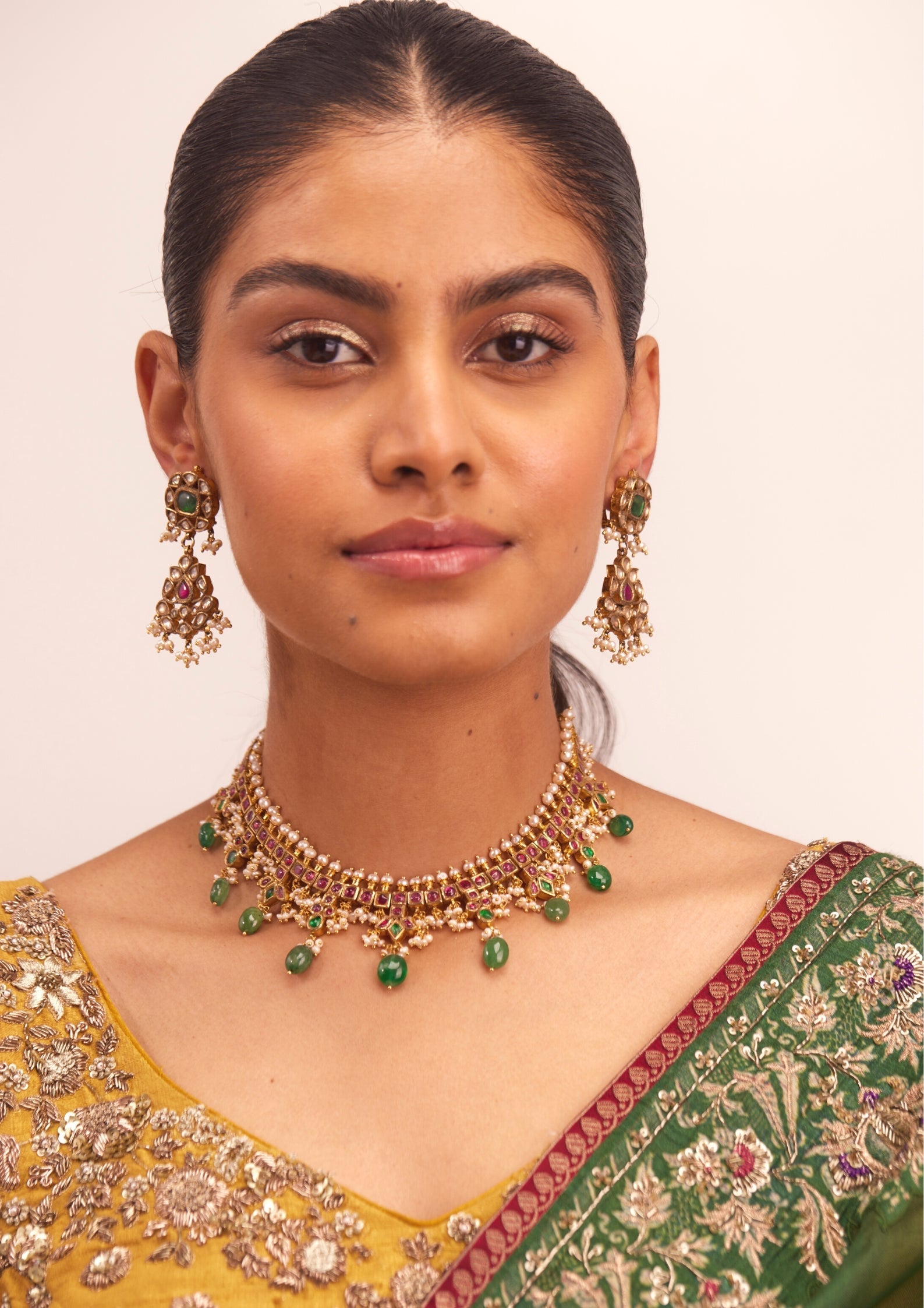 925 Silver Jinavat Polki Choker Necklace Set - Amrrutam