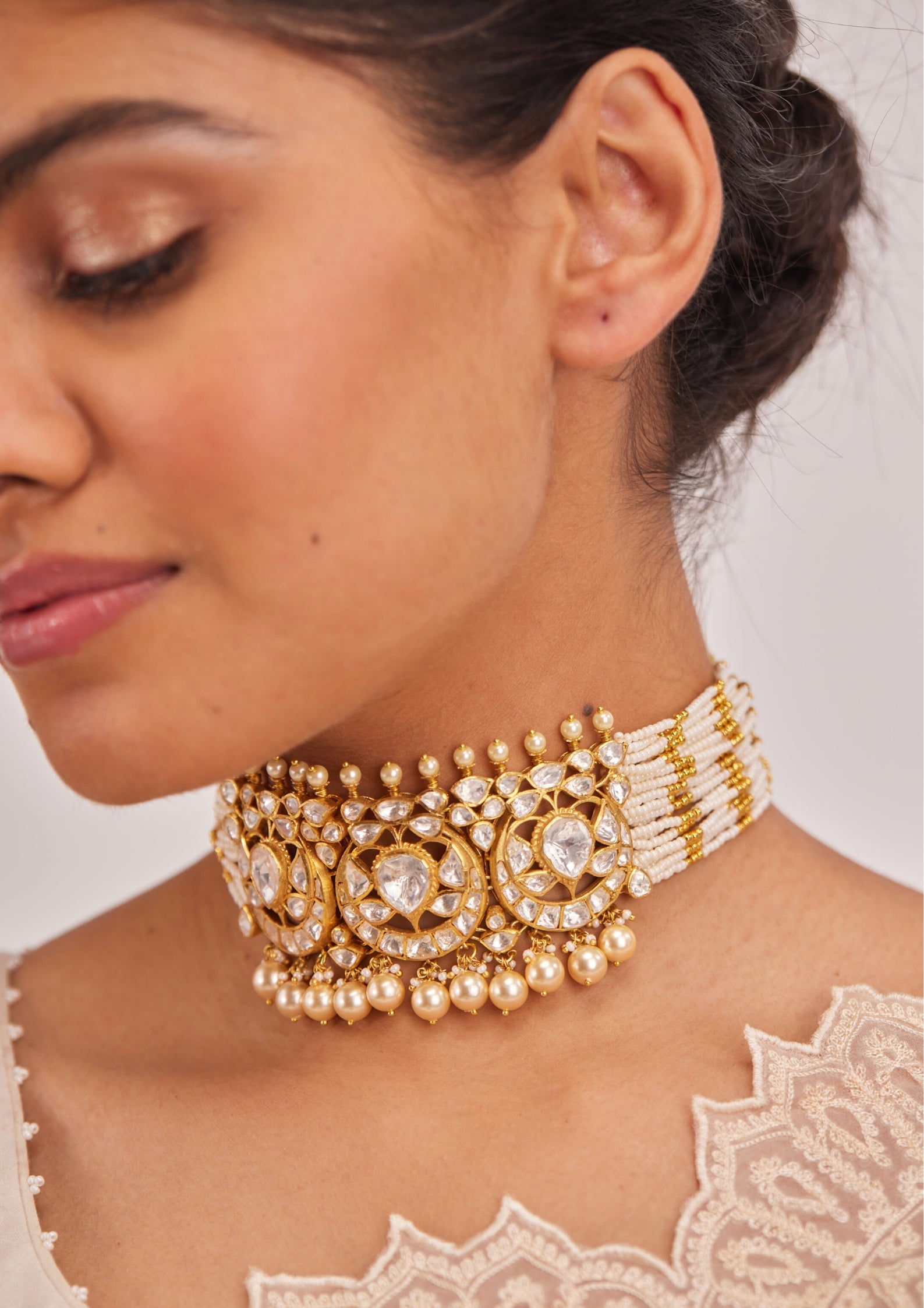 925 Silver Lajjha Polki Choker Necklace - Amrrutam