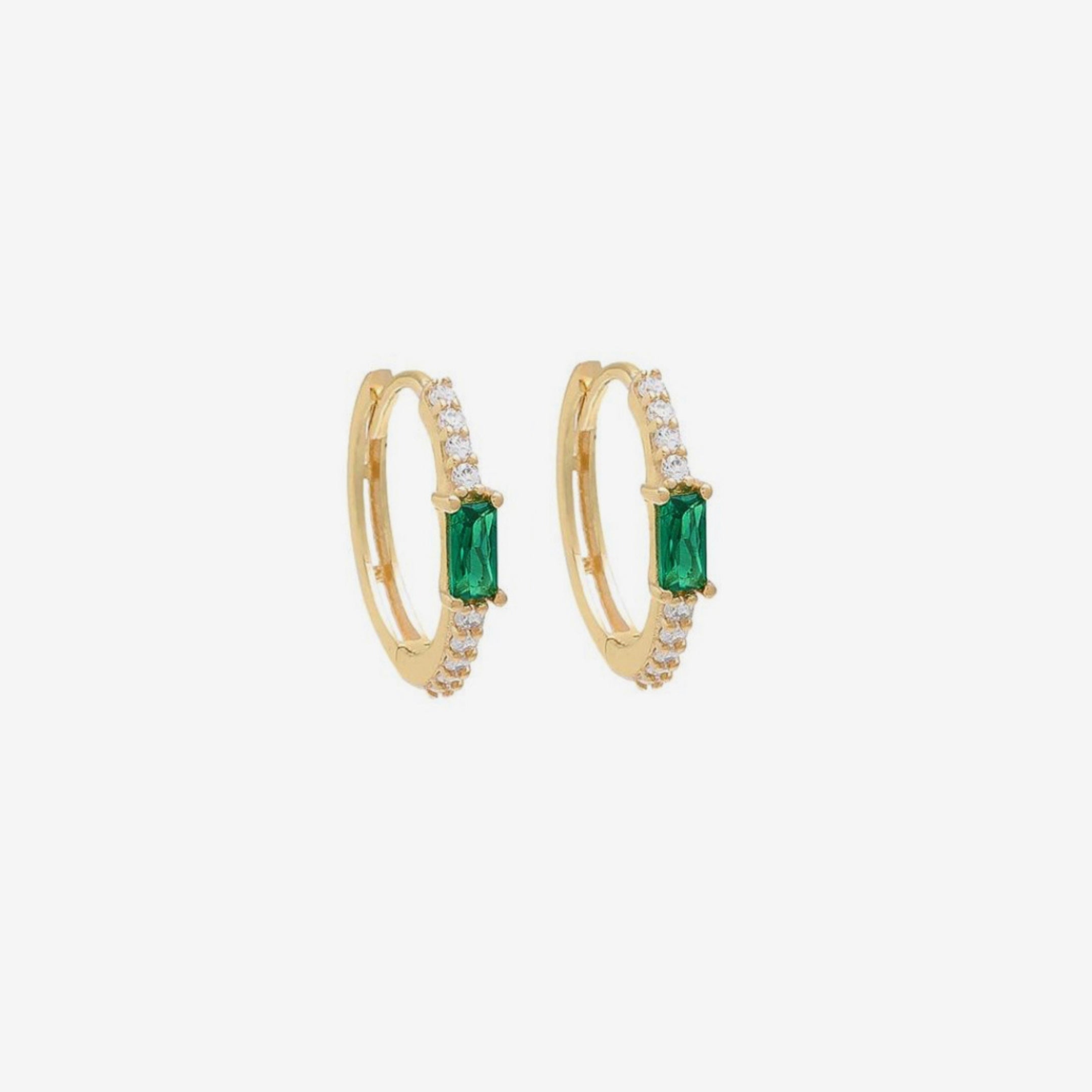 Tiny Emerald Green Hoop Earrings in 92.5 Silver - Amrrutam