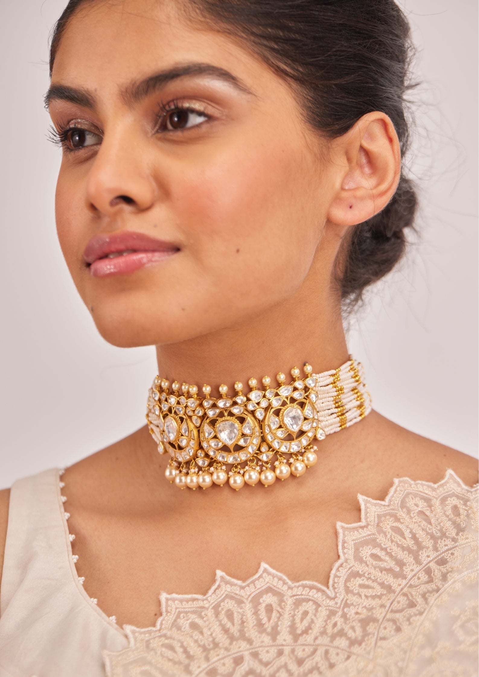 925 Silver Lajjha Polki Choker Necklace - Amrrutam