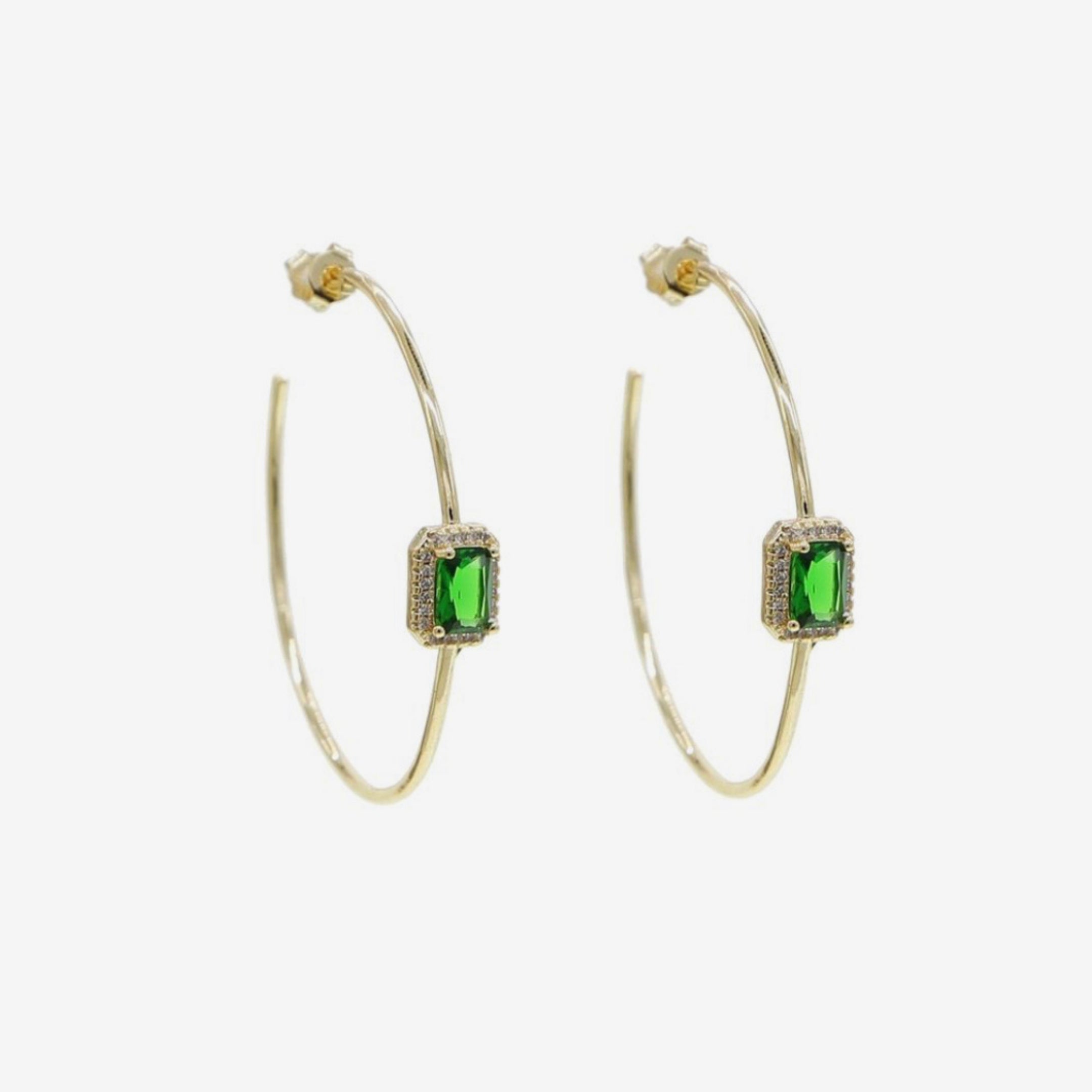 Large Emerald Green Hoop Earrings in 92.5 Silver - Amrrutam