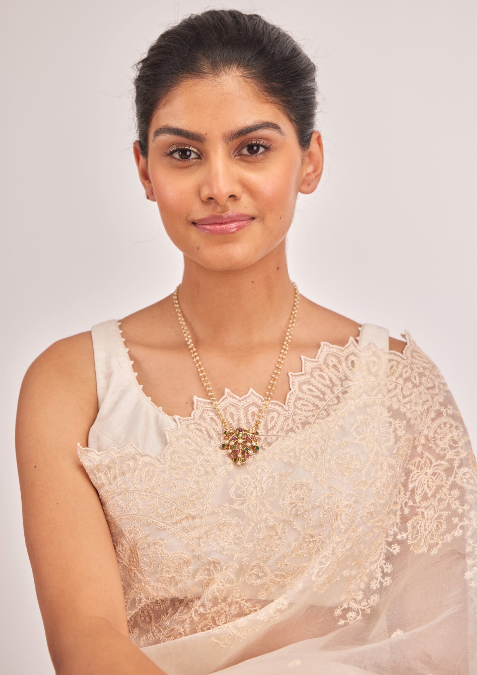 925 Silver Zunair Ruby Pearl Pendant Necklace - Amrrutam