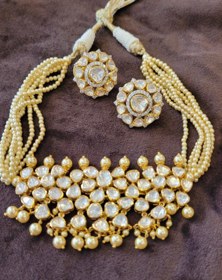 925 Silver Sulekha Polki Choker Necklace - Amrrutam 