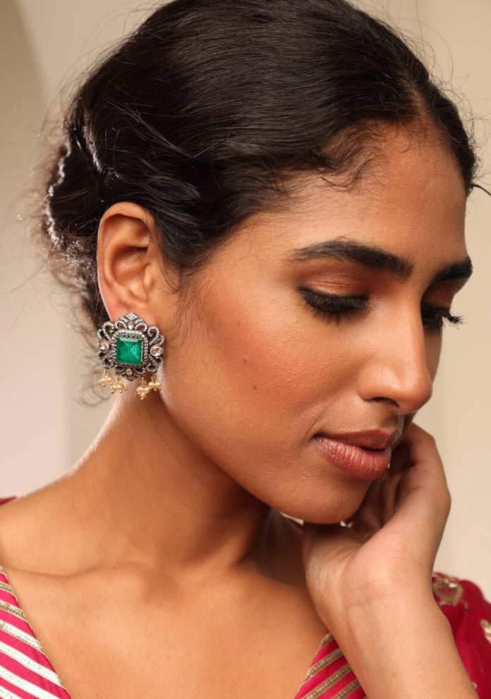 925 Silver Joules Victorian Emerald Drop Earring - Amrrutam 