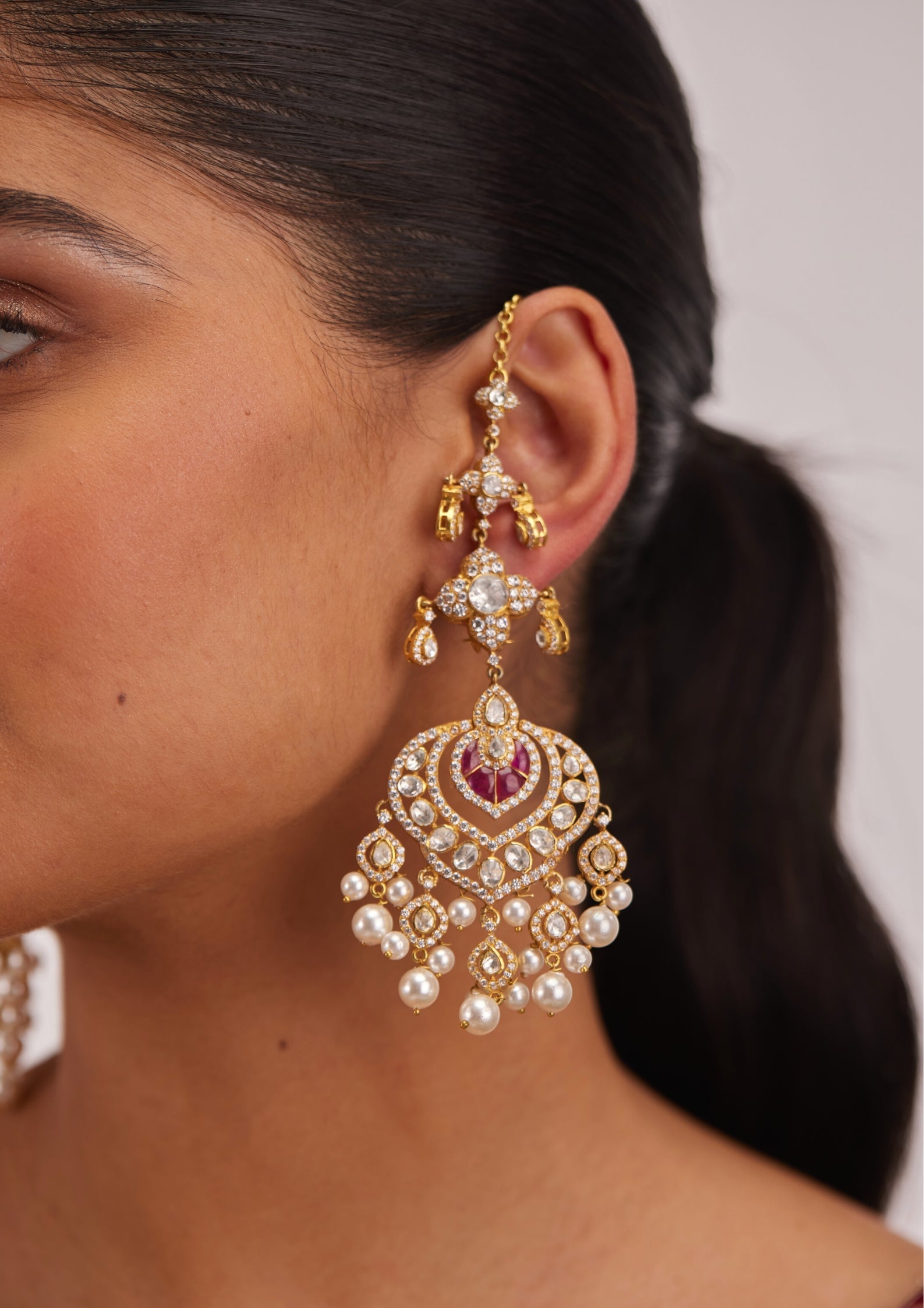 925 Silver Maisha Polki Chaandbali Earrings - Amrrutam