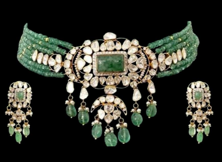 925 Silver Minoza Polki Necklace Set - Amrrutam