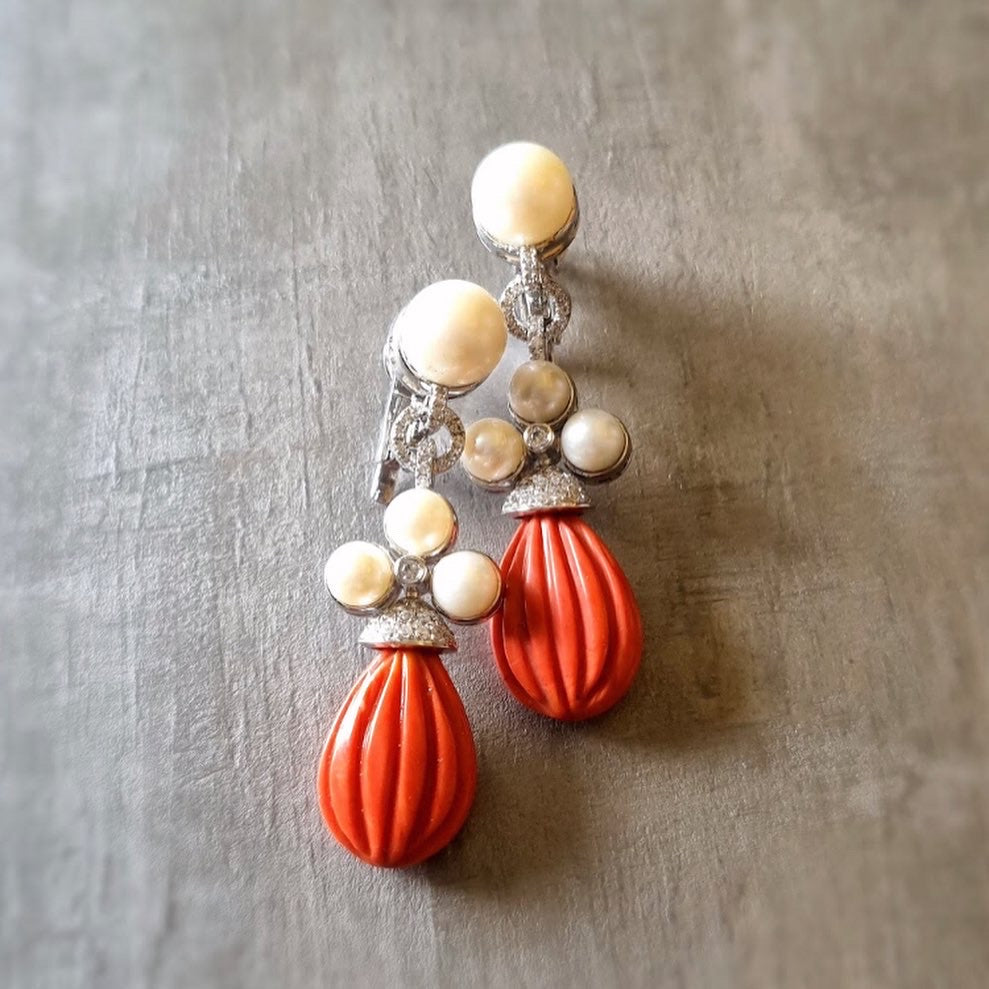 925 Silver Fresh Water Pearl Coral Earring - Amrrutam 