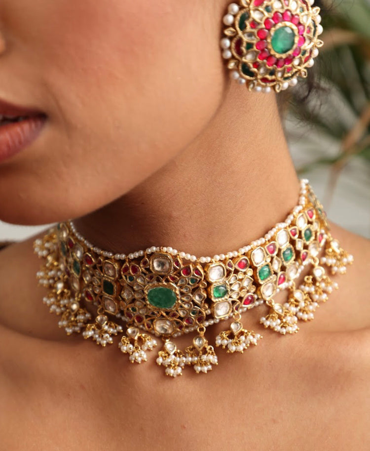 925 Silver Bavara Manjeri Choker Necklace - Amrrutam 