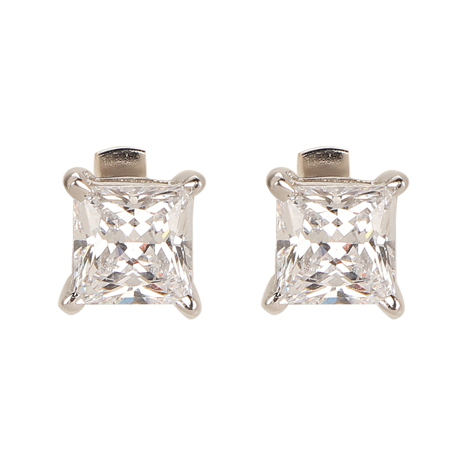 925 Silver Square Solitaire Earrings - Amrrutam