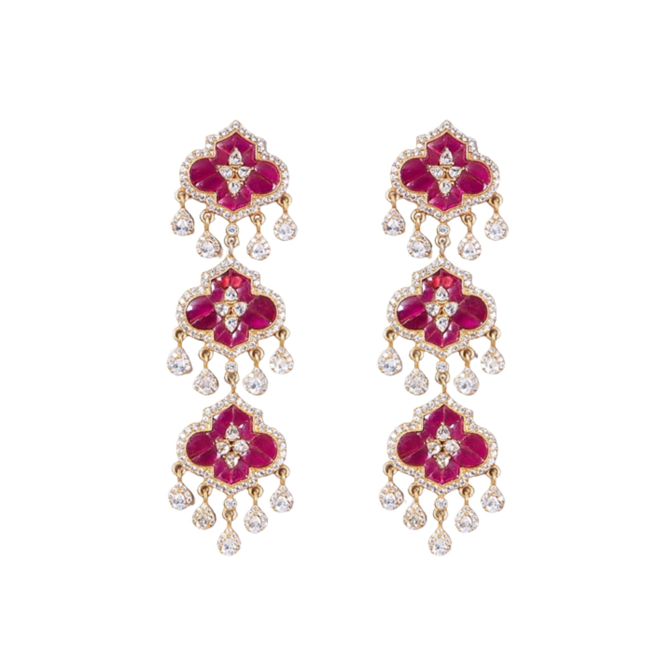 925 Silver Pink Lotus Long Earring - Amrrutam
