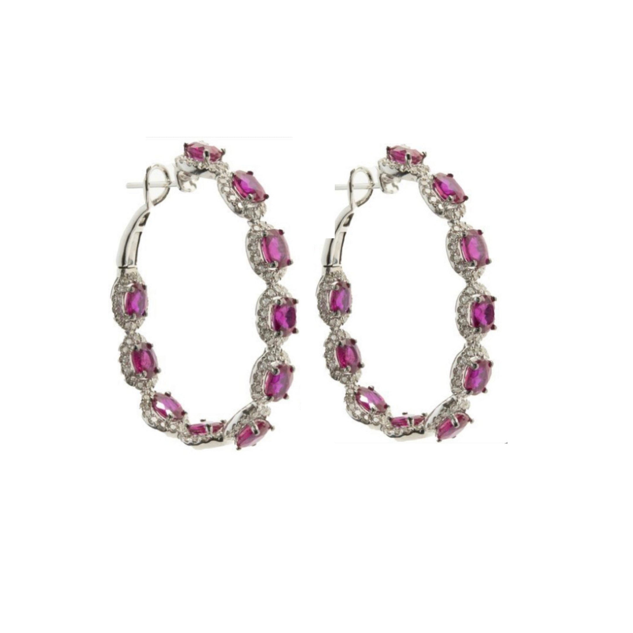 Statement Pink Hoop Earrings in 92.5 Silver - Amrrutam