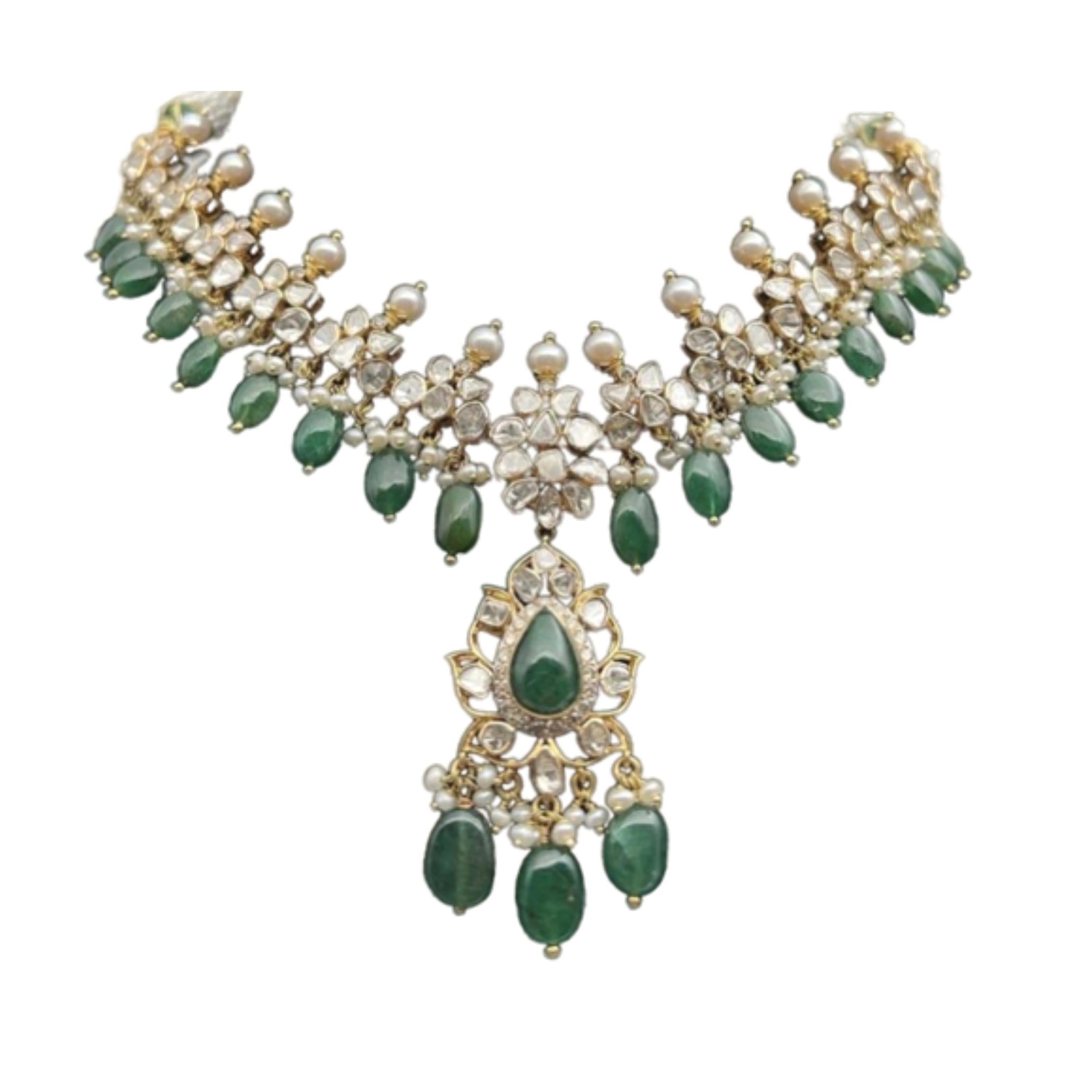 925 Silver Green Zoya Polki Necklace - Amrrutam
