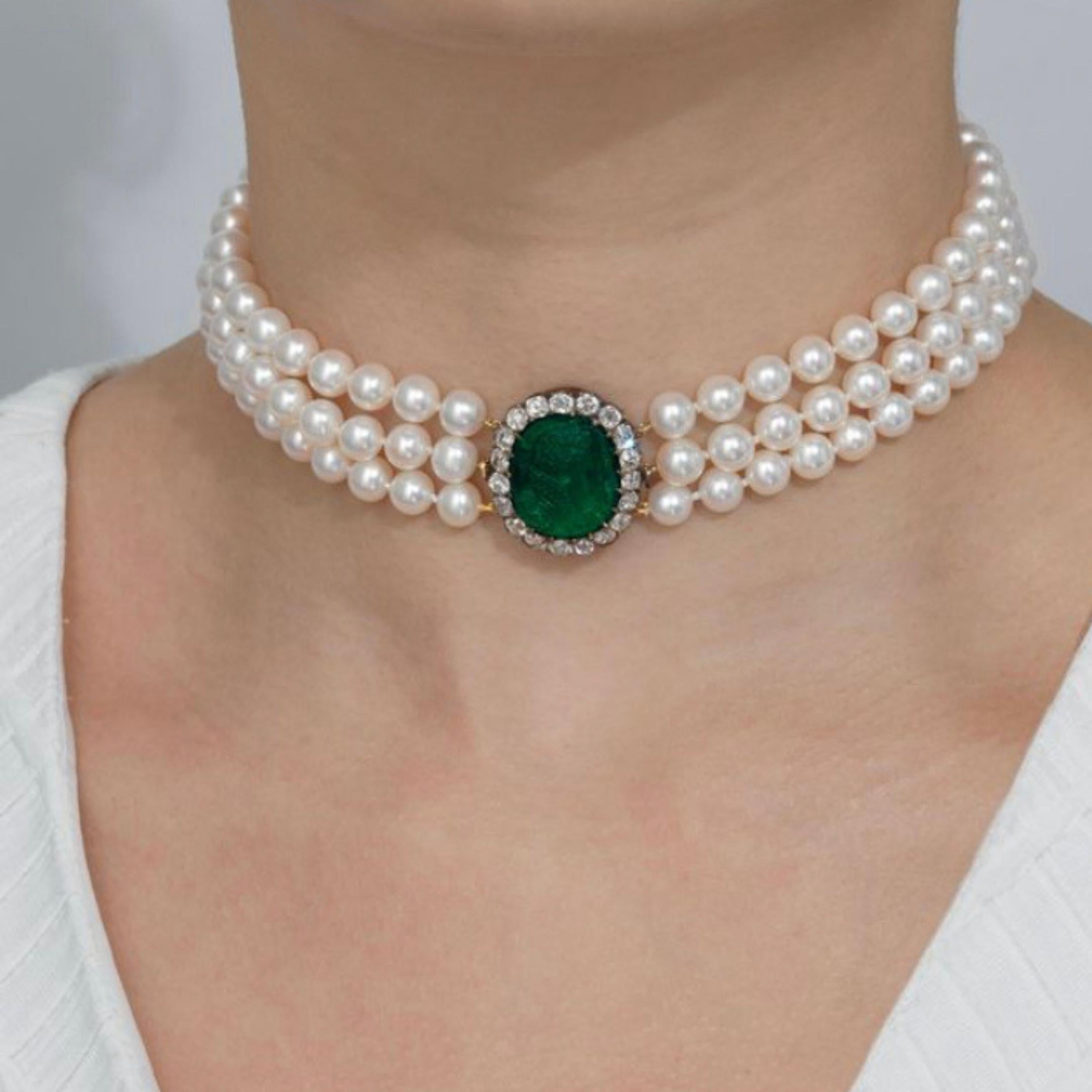 925 Silver Emerald Pearl Choker - Amrrutam