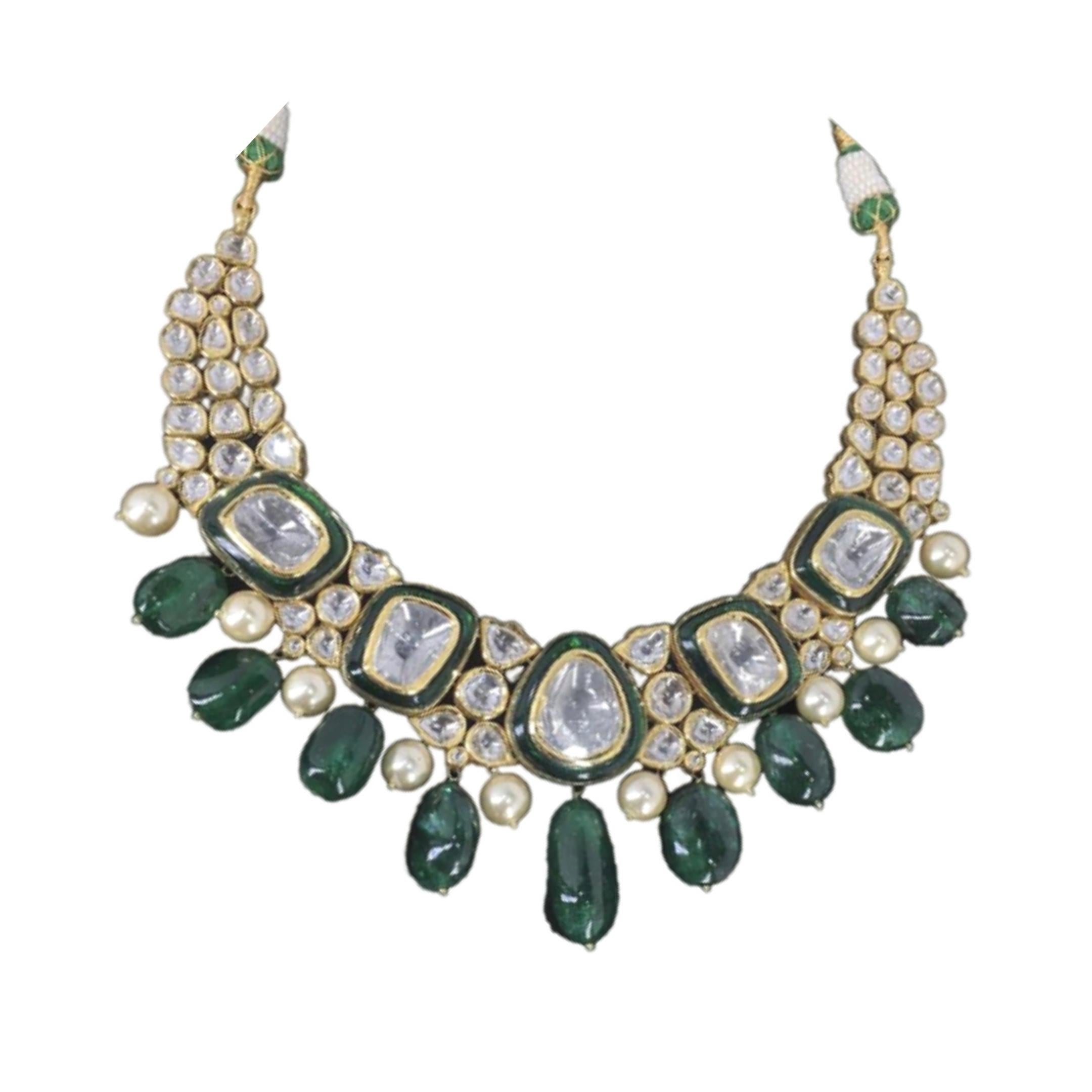 925 Silver Meena Rajasi Polki Necklace - Amrrutam