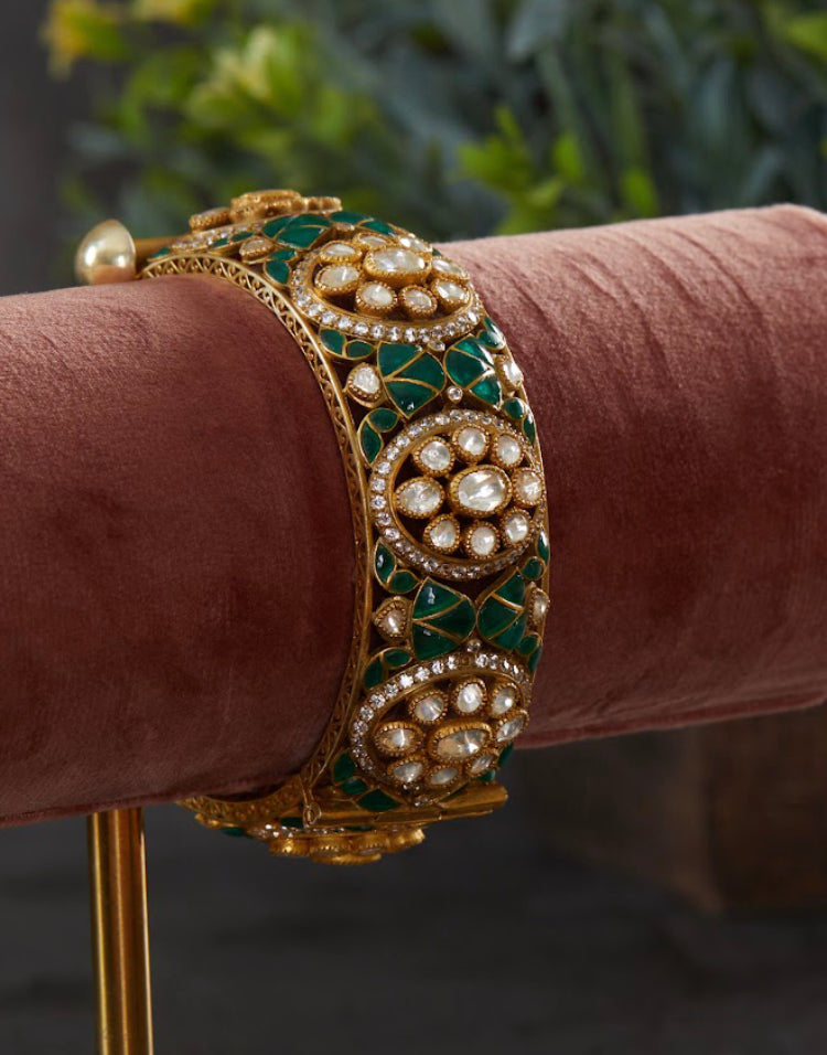 925 Silver Nootan Polki Bangle - Amrrutam 