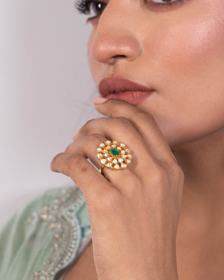 925 Silver Amarna Onyx Polki Ring - Amrrutam 
