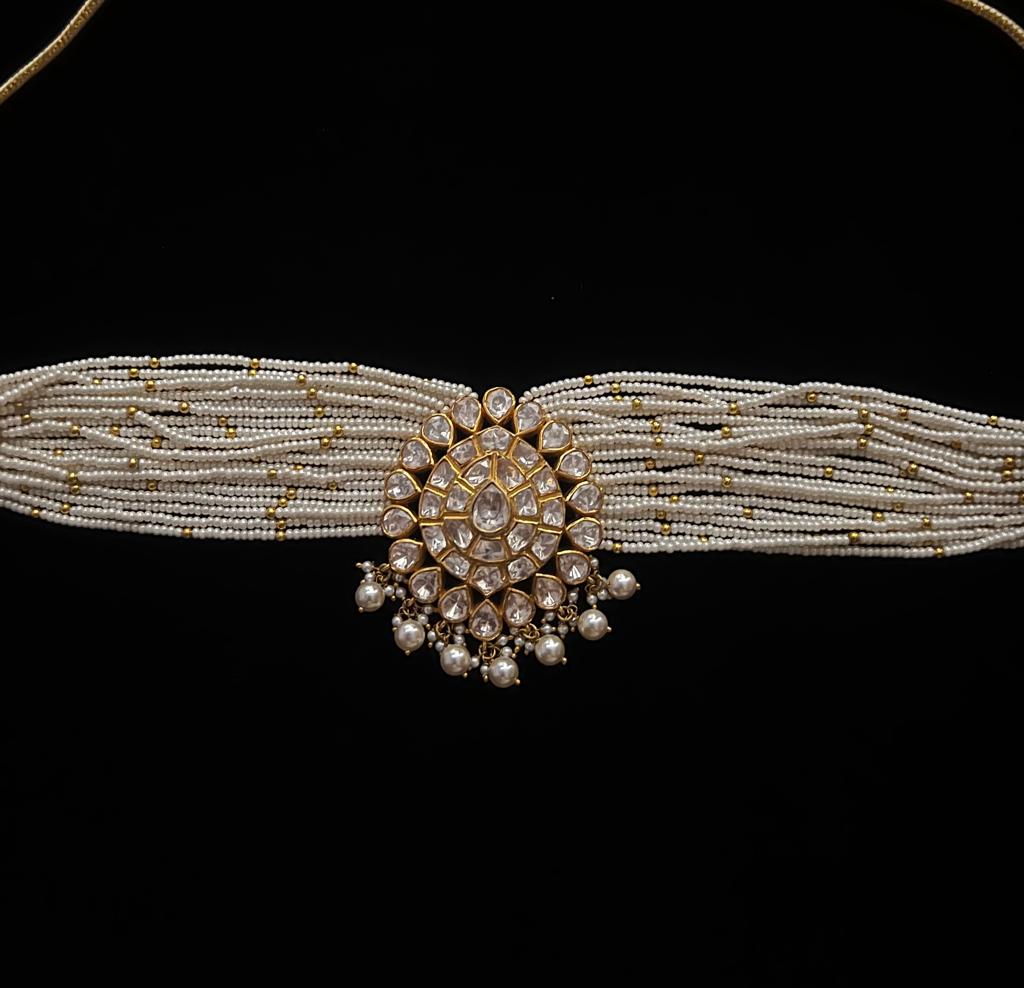 925 Silver Royal Pearl Polki Necklace - Amrrutam