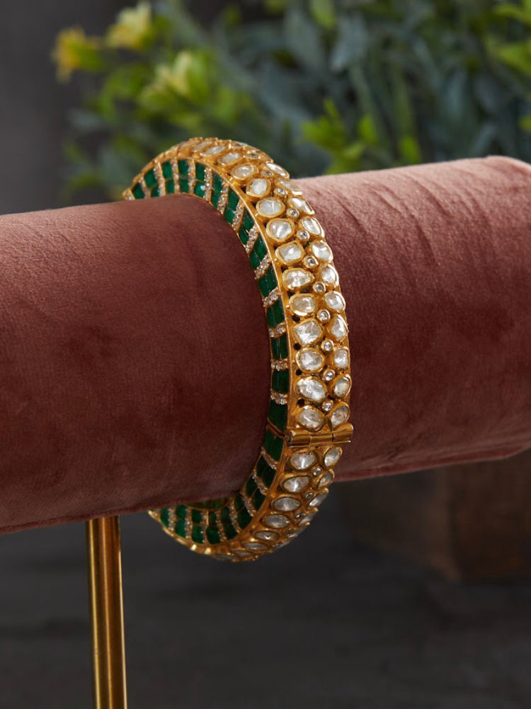 925 Silver Adhira Polki Bangle - Amrrutam 