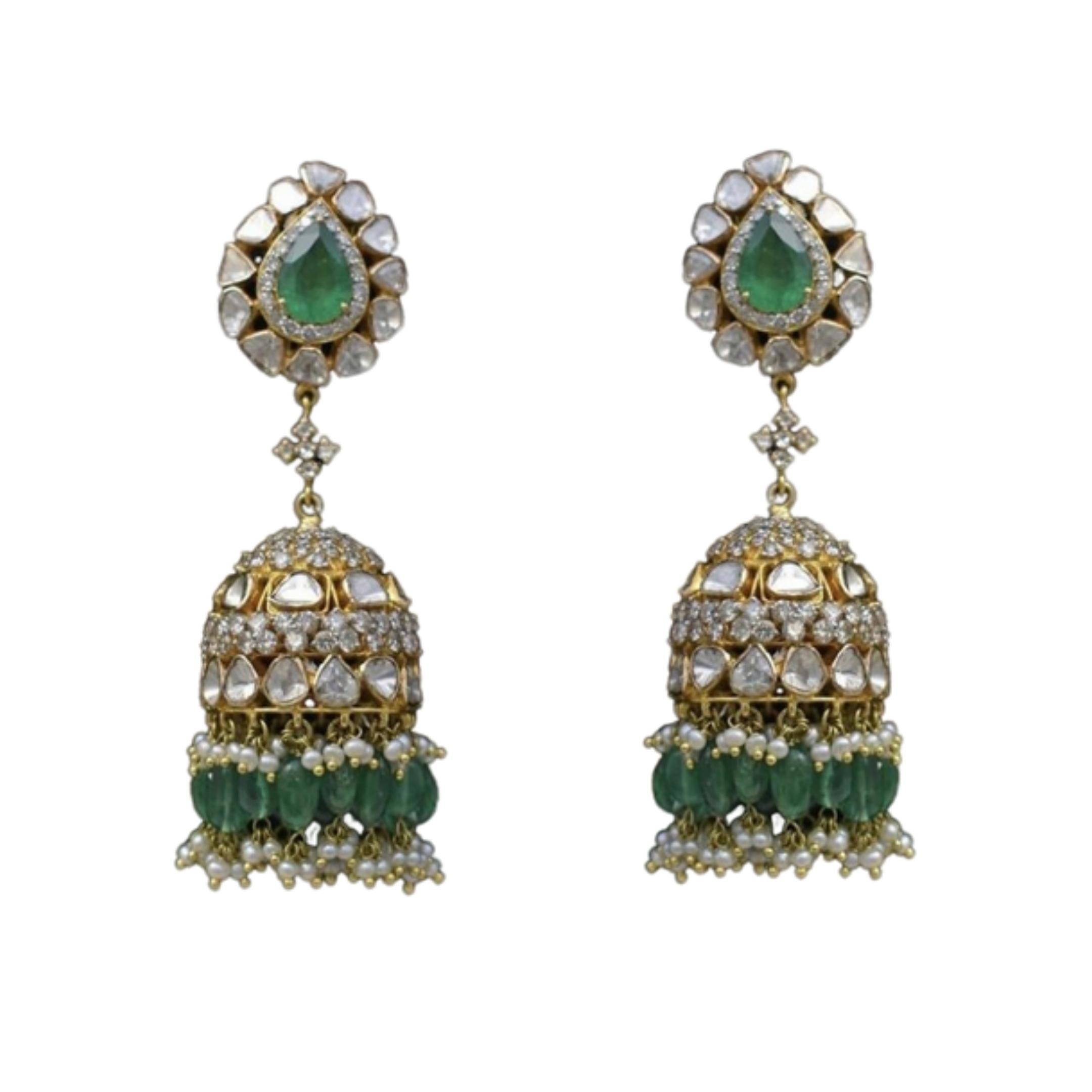 925 Silver Veera Polki Jhumka Earring - Amrrutam