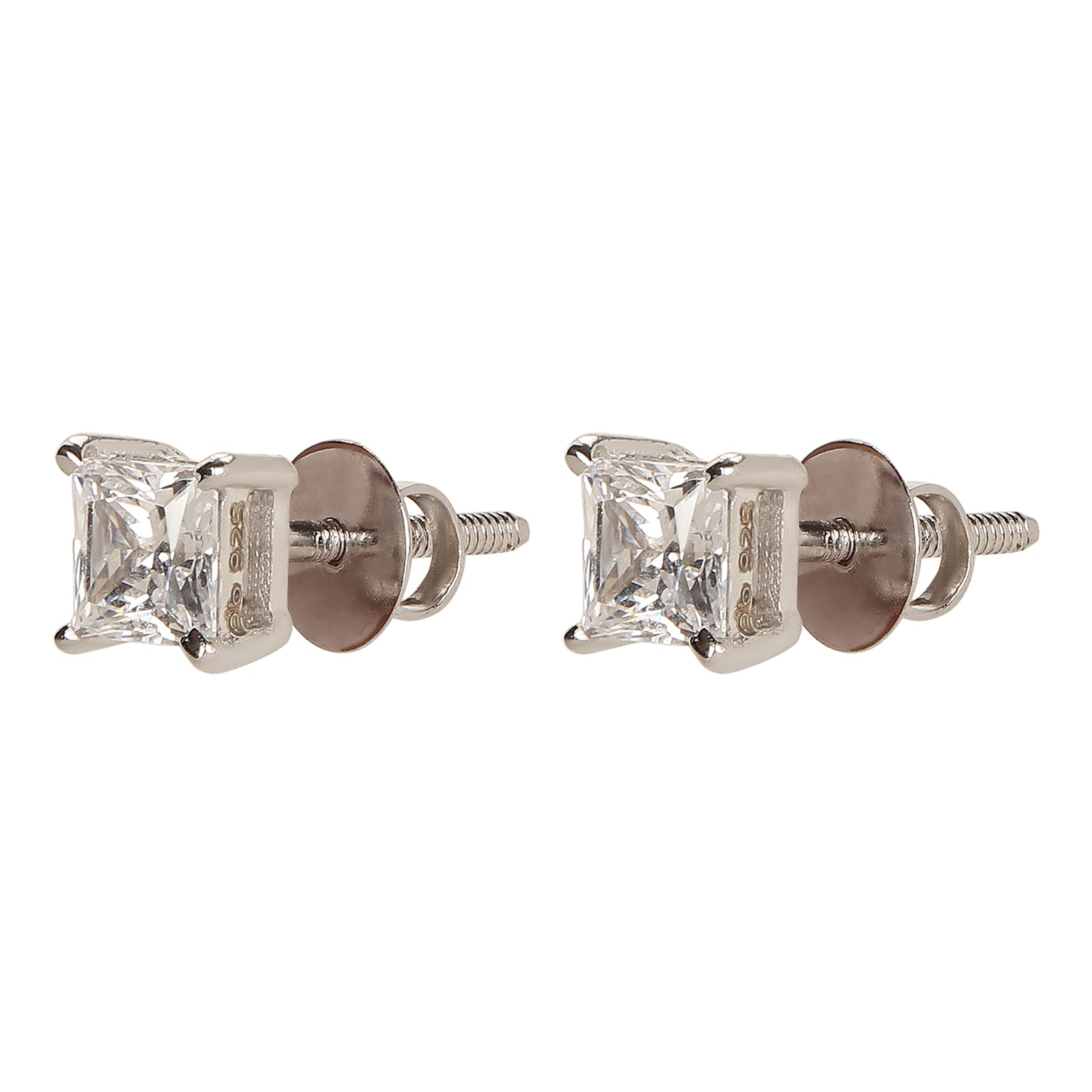 925 Silver Square Solitaire Earrings - Amrrutam