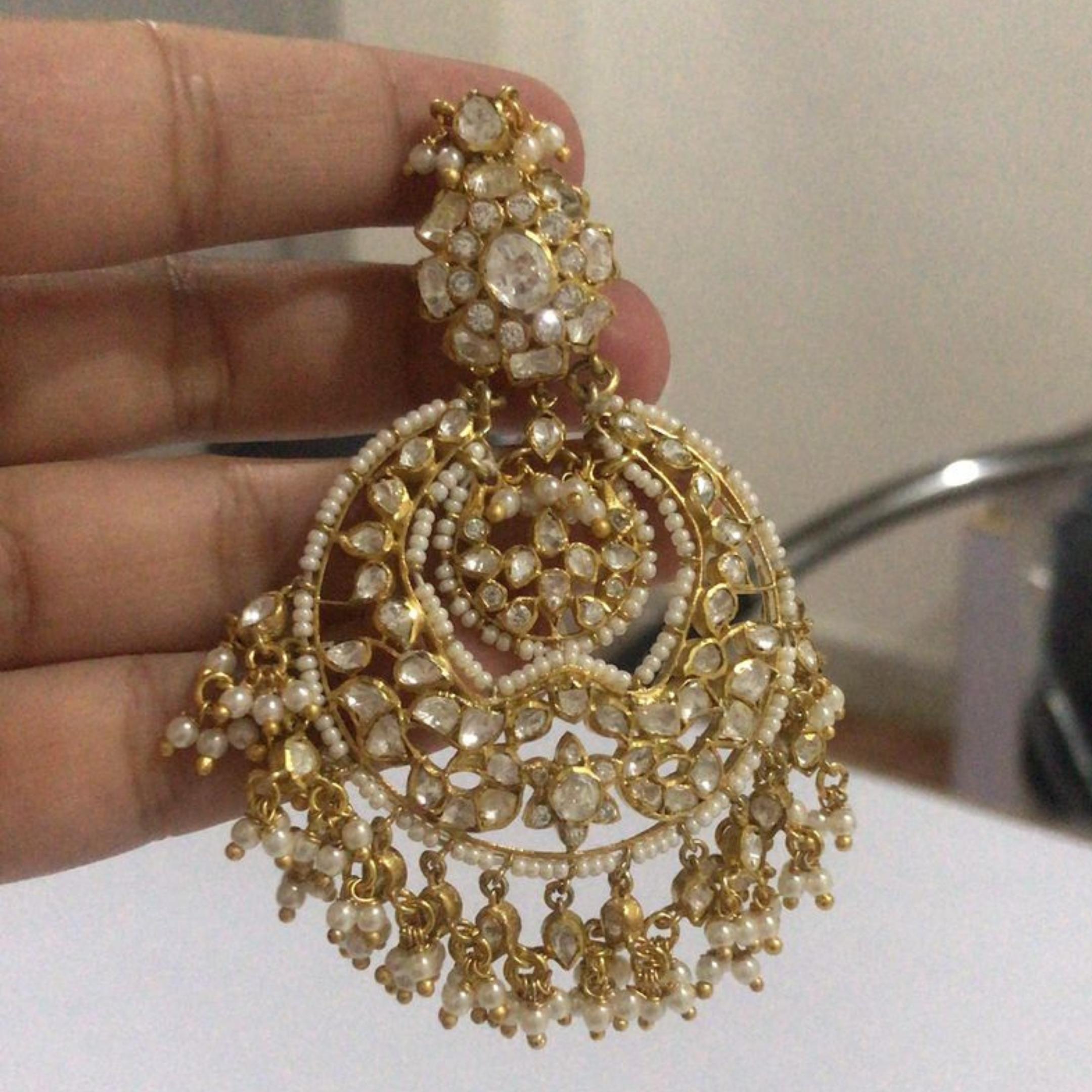 925 Silver Polki Large Chandbali Earrings - Amrrutam