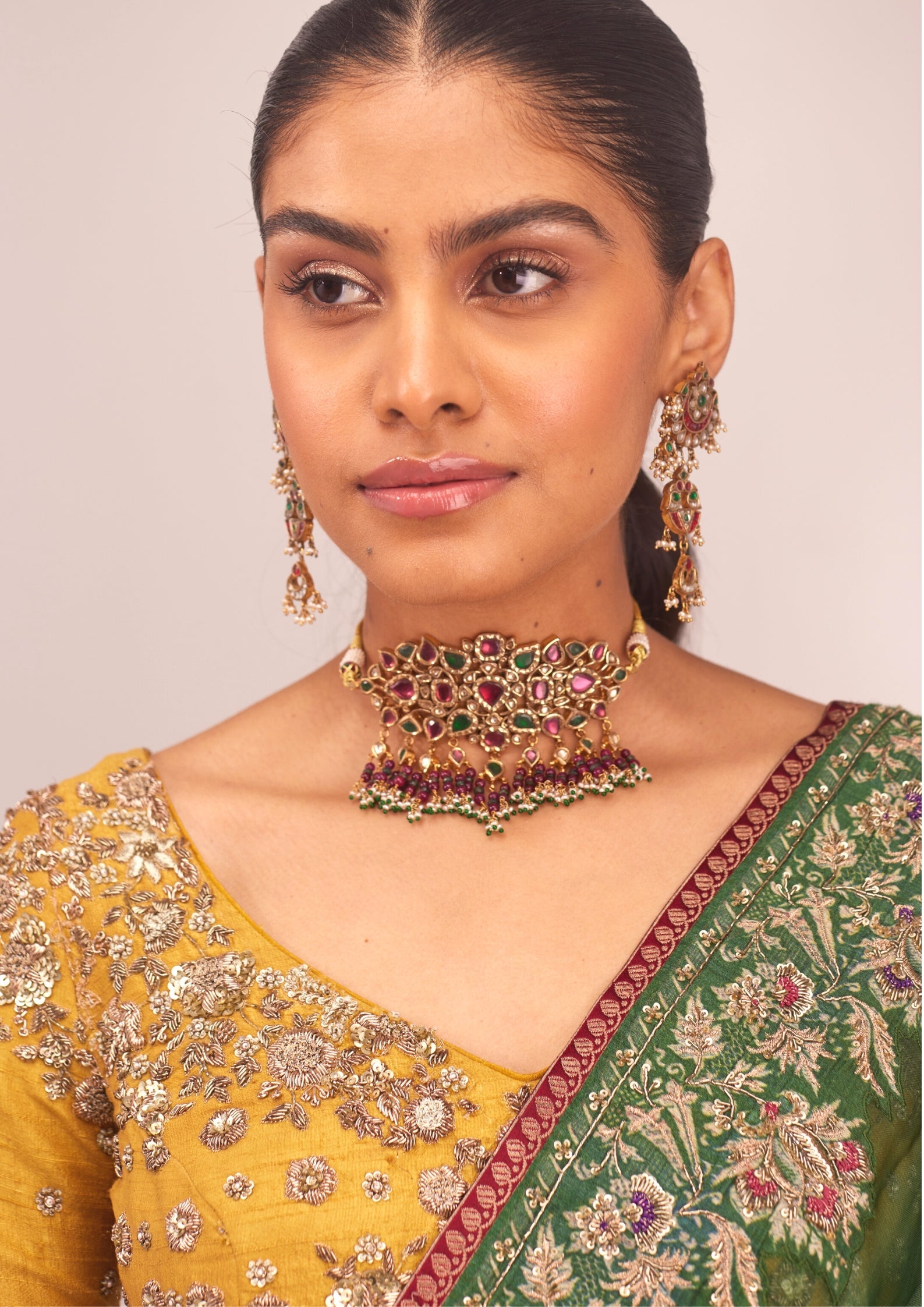 925 Silver Saraswat Wedding Choker Necklace Set - Amrrutam