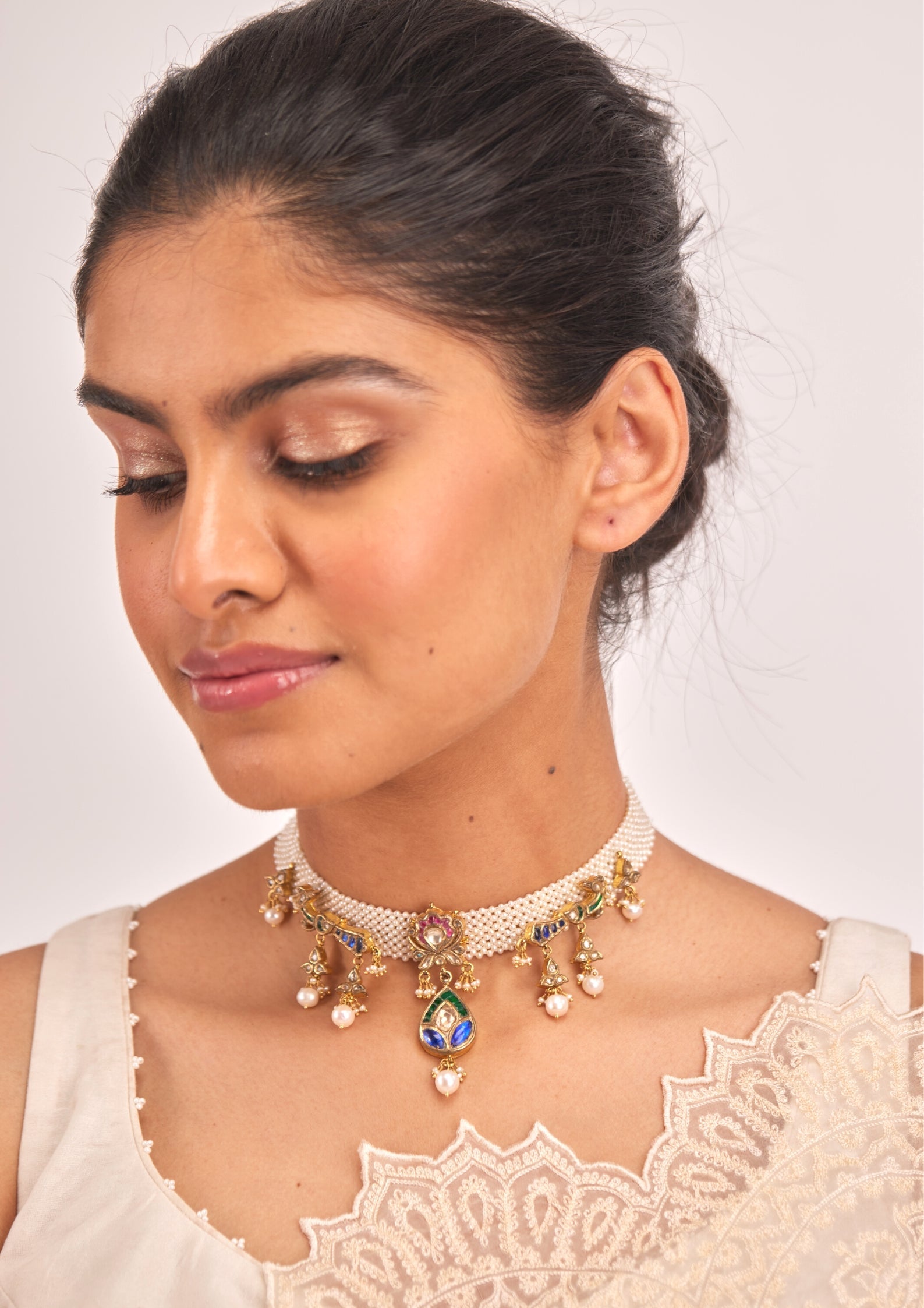 925 Silver Mezaki Pearl Choker Necklace - Amrrutam