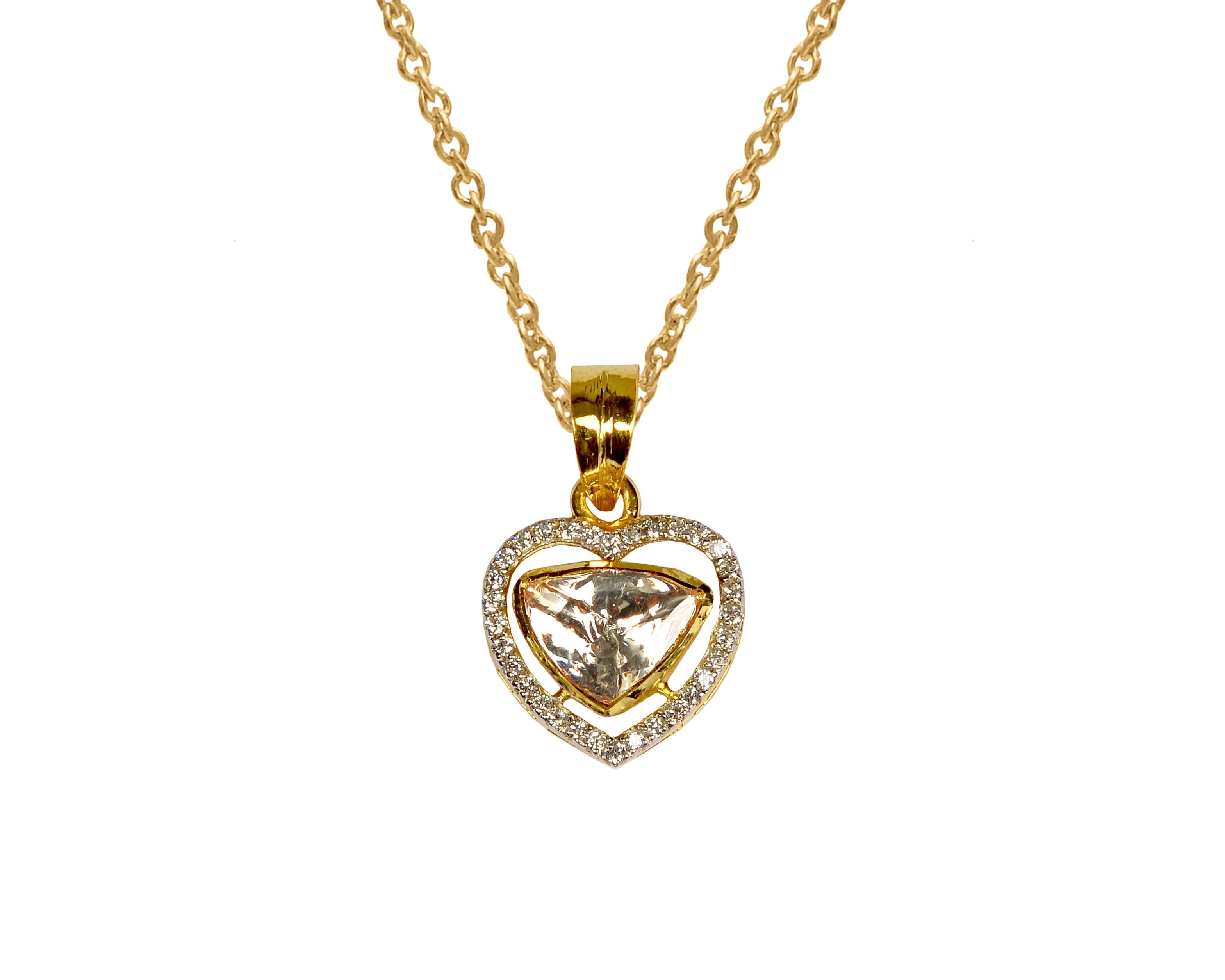 925 Silver Heart Polki Pendant Necklace - Amrrutam