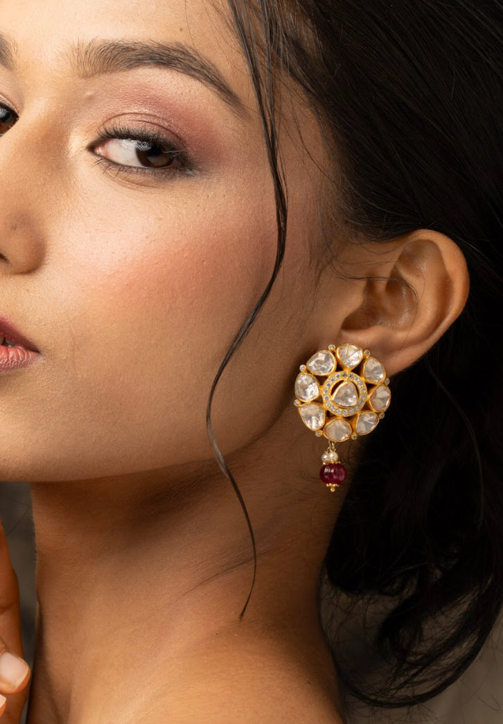 925 Silver Krisha Polki Drop Earring - Amrrutam 