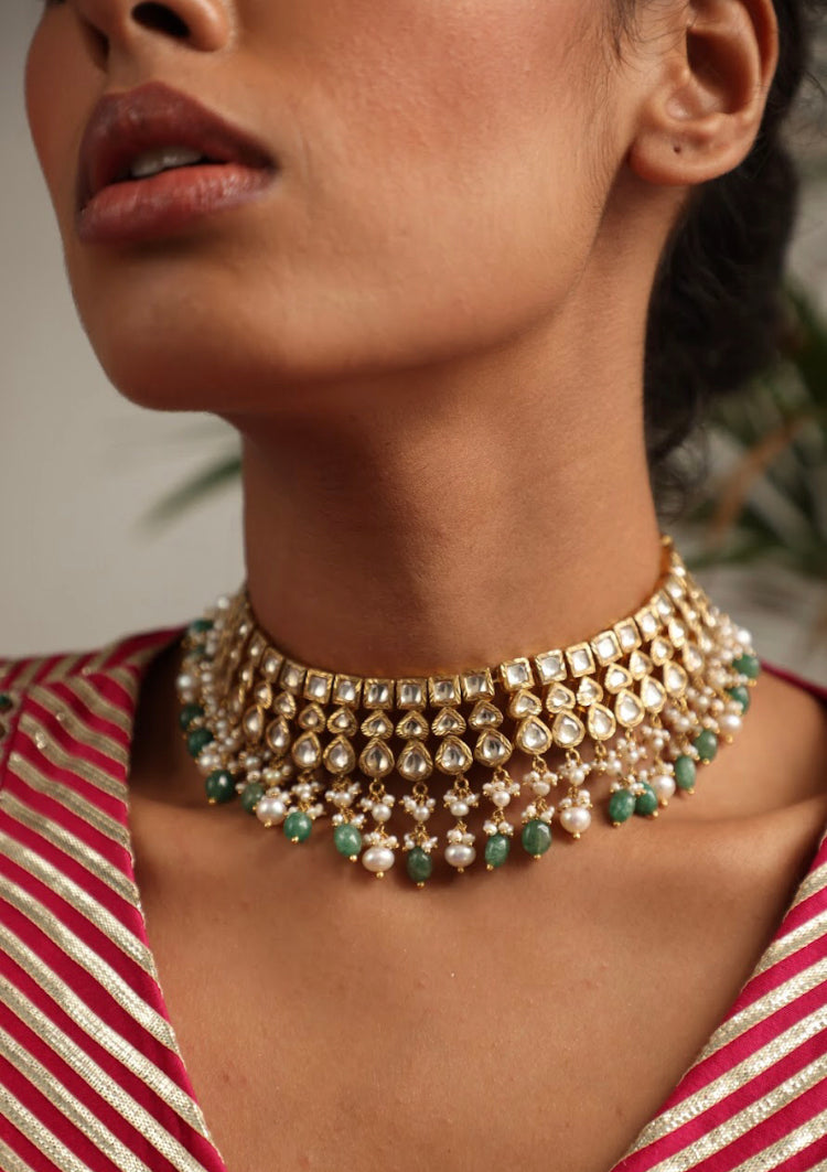 925 Silver Hemalini Choker Necklace Set - Amrrutam 