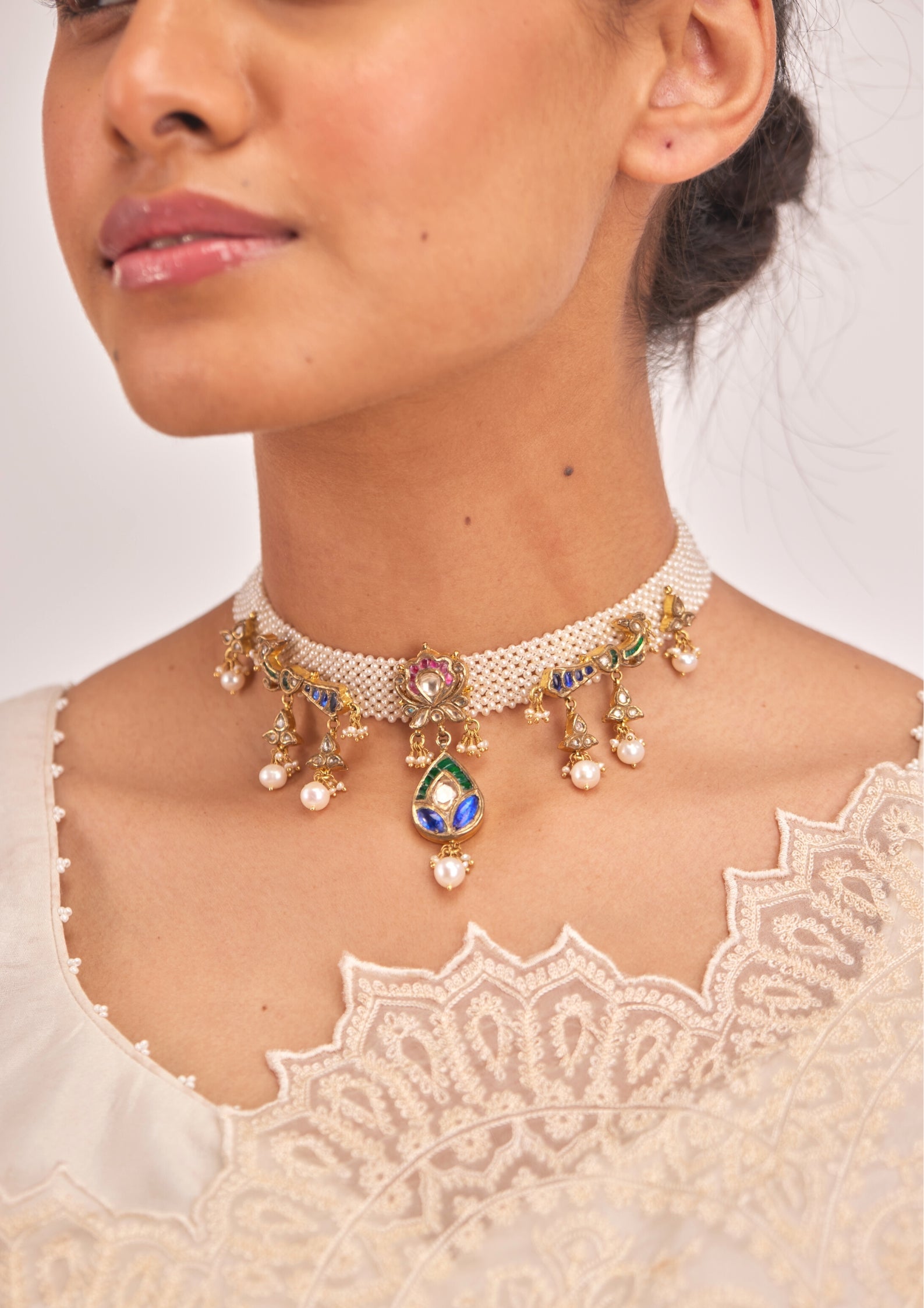 925 Silver Mezaki Pearl Choker Necklace - Amrrutam