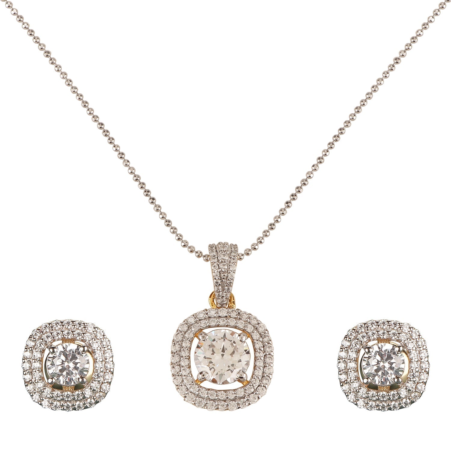 Double Halo 925 silver Pendant set - Amrrutam