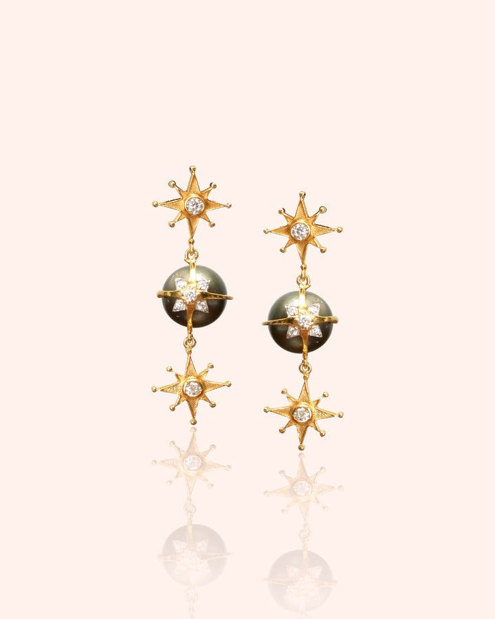 925 Silver Aster Black Pearl Earring - Amrrutam 