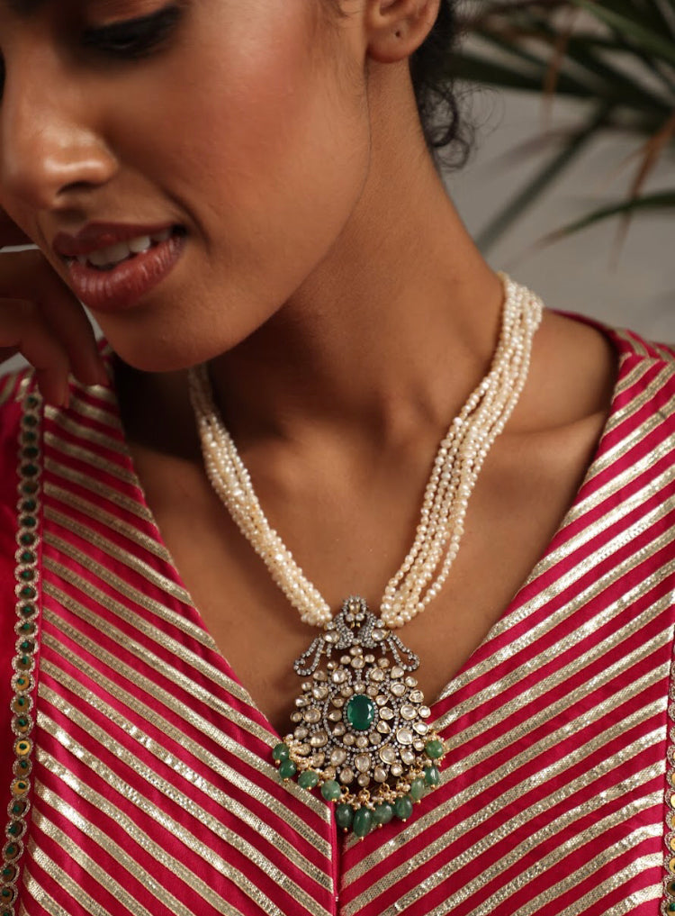 925 Silver Zia Victorian Long Pearl Necklace - Amrrutam 