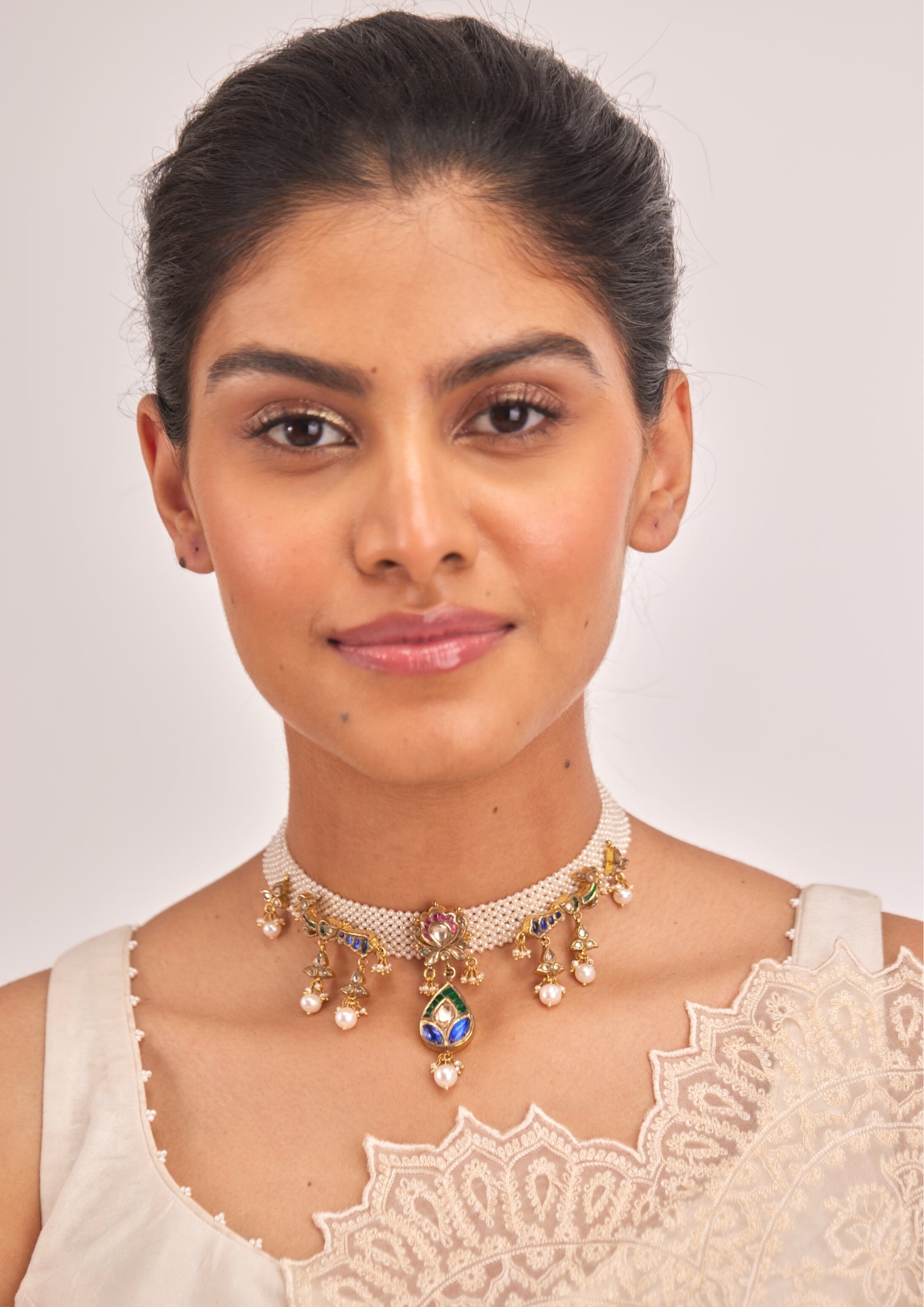 925 Silver Mezaki Pearl Choker Necklace - Amrrutam