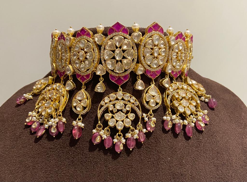 925 Silver Polki Ruby Choker Necklace - Amrrutam