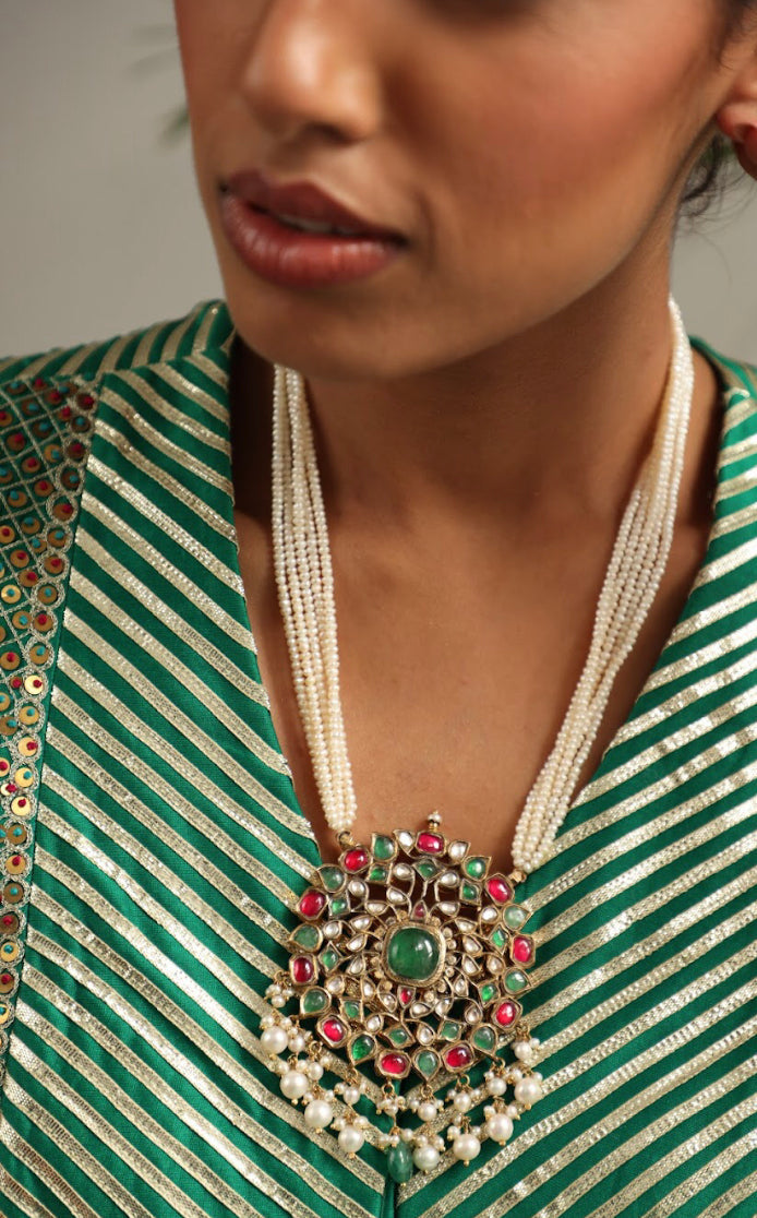 925 Silver Bavara Preksha Long Necklace - Amrrutam 