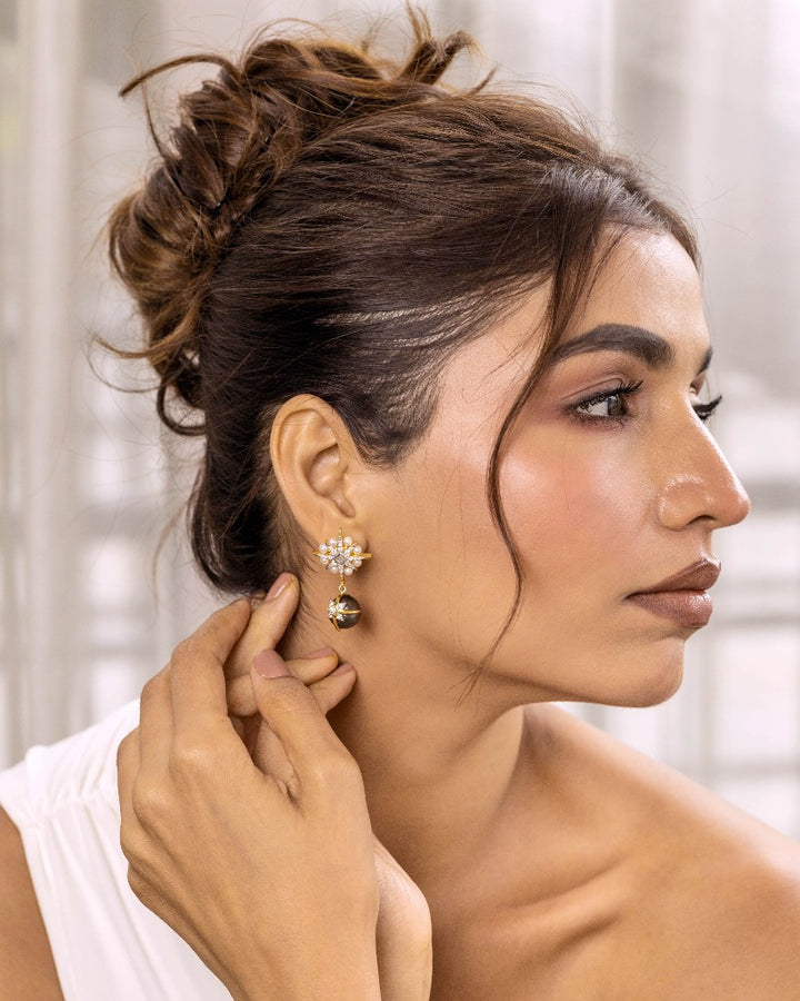925 Silver Tahitian Black Pearl Earring - Amrrutam 