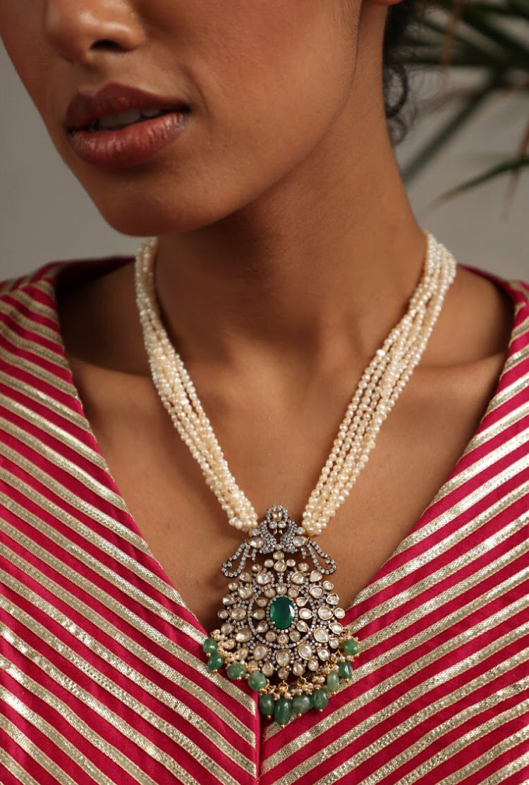 925 Silver Zia Victorian Long Pearl Necklace - Amrrutam 