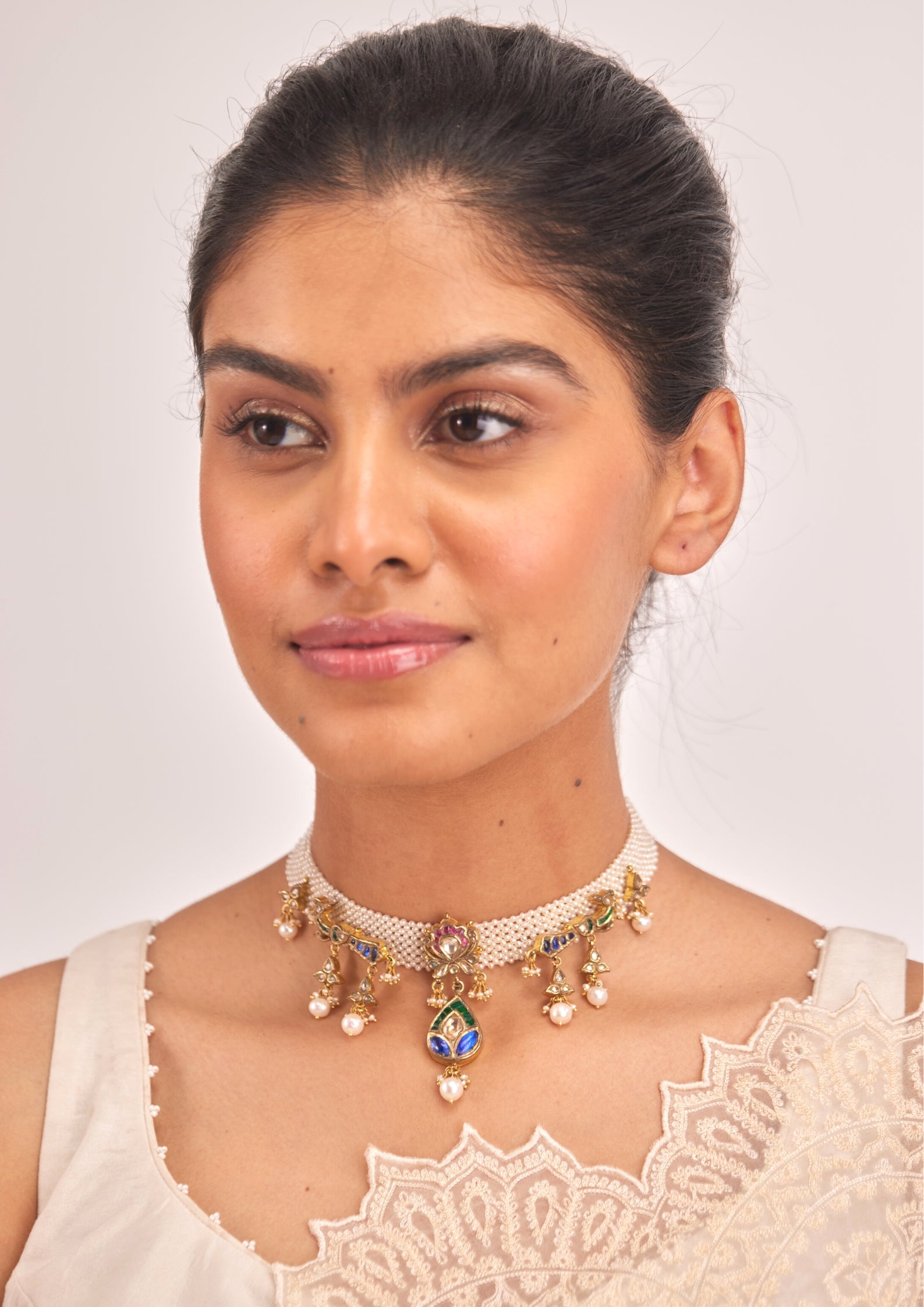 925 Silver Mezaki Pearl Choker Necklace - Amrrutam